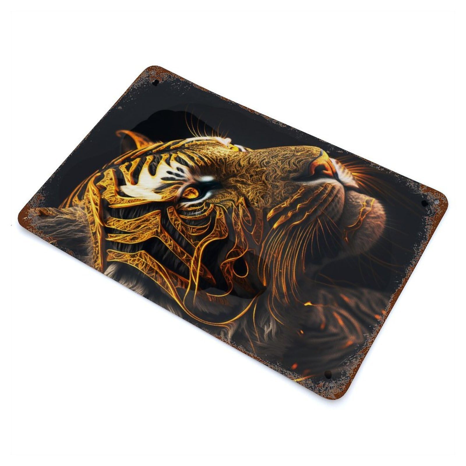 Rusty Metal Tin Sign with Portrait Mystic Tiger Design 11.8"x7.9", for Shed, Workshop And Garage Wall Decor, Classic Wall Plaque