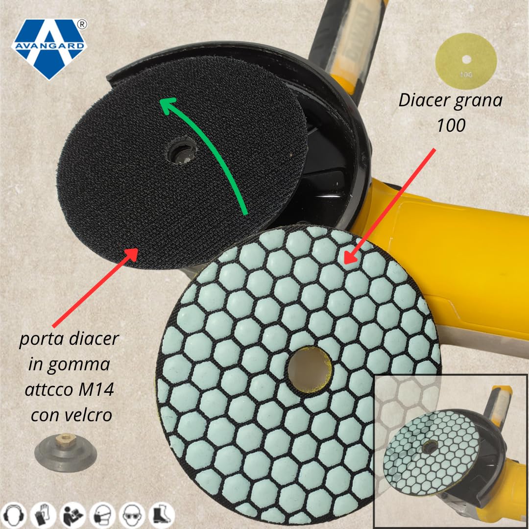 AVANGARD Disco diamantato articolo 671002 grana 100 con attacco in velcro per smussatura o finitura superfici in gres porcellanato,marmo o granito.