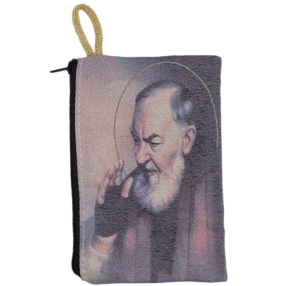 Saint Padre Pio | Patron Saint of Civil Defense Volunteers, Adolescents, and Stress-Relief | Tapestry Pouch | Beautiful Christian Gift | Perfect for