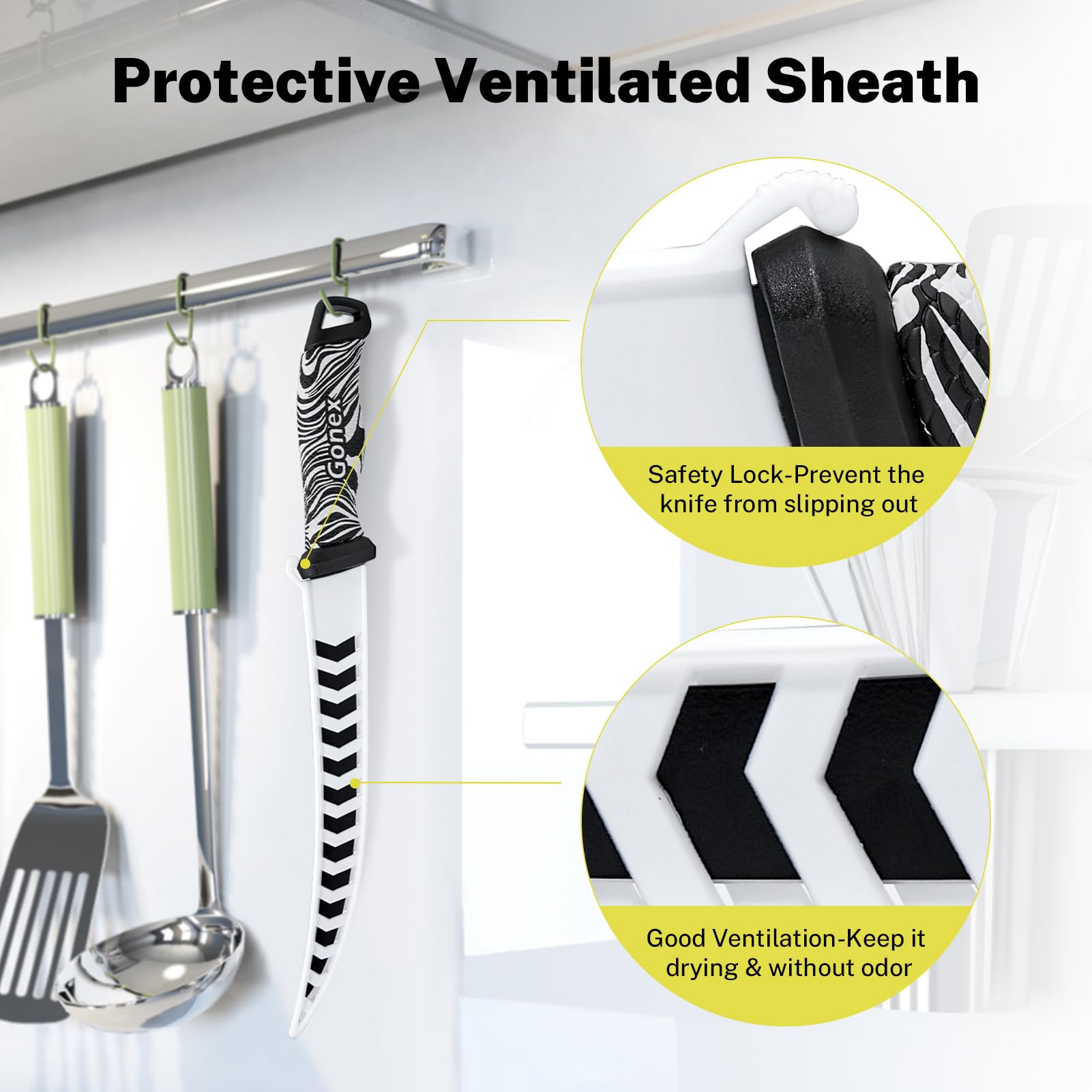 Gonex Cuchillo Deshuesador para Filetear, Acero Inoxidable 22 cm, con Funda y Afilador