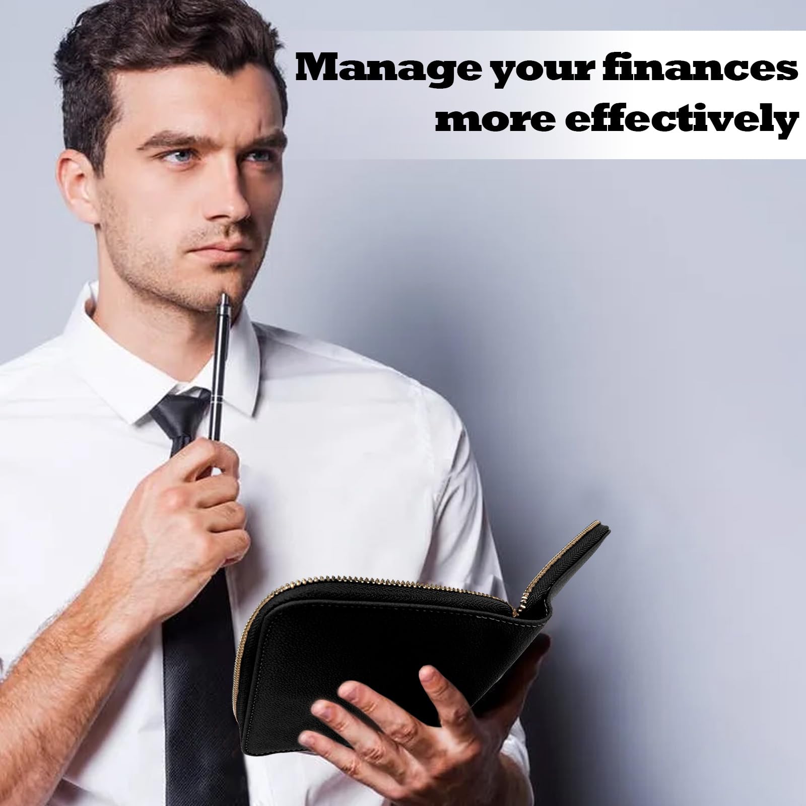 A7 Leder-Budget-Ordner, Geldumschläge, Geldorganizer für Bargeld, Geldumschläge für Budgetierung, Geldbörse, Budgetplaner mit Reißverschluss, Schwarz