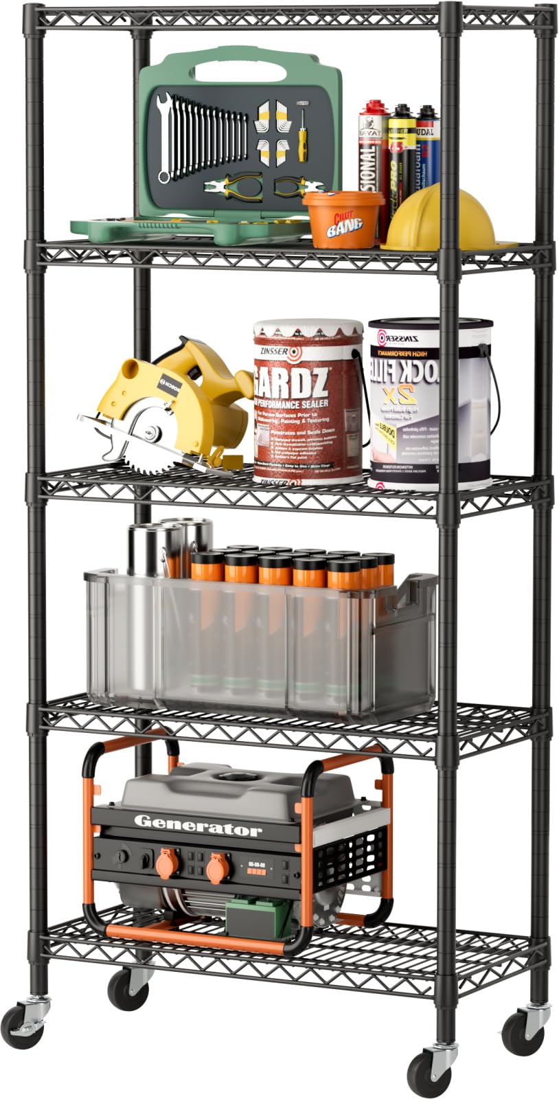 5 Garage Heavy Duty Shelving Unit Kitchen Pantry Close Home Organizers and Storage Bathroom Shelf Laundry Room Organization Industrial Book Metal Wire Adjustable Shelves