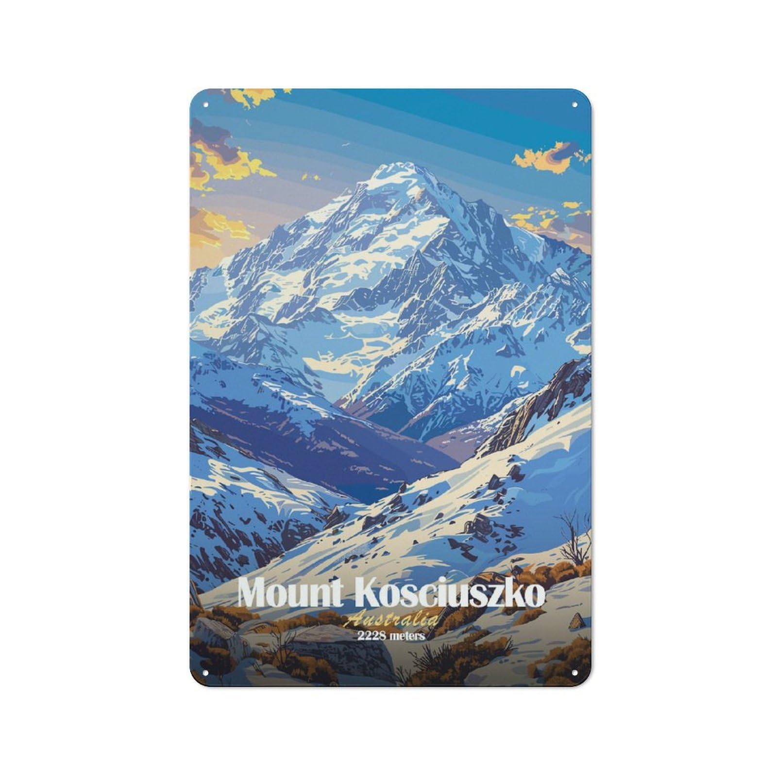 Junmoney Style-18 Garage Style Mount Kosciuszko Illustration Retro Metal Sign 30X20cm, Workshop Wall Decor For Workshop, Basement, Shed Or Games Room
