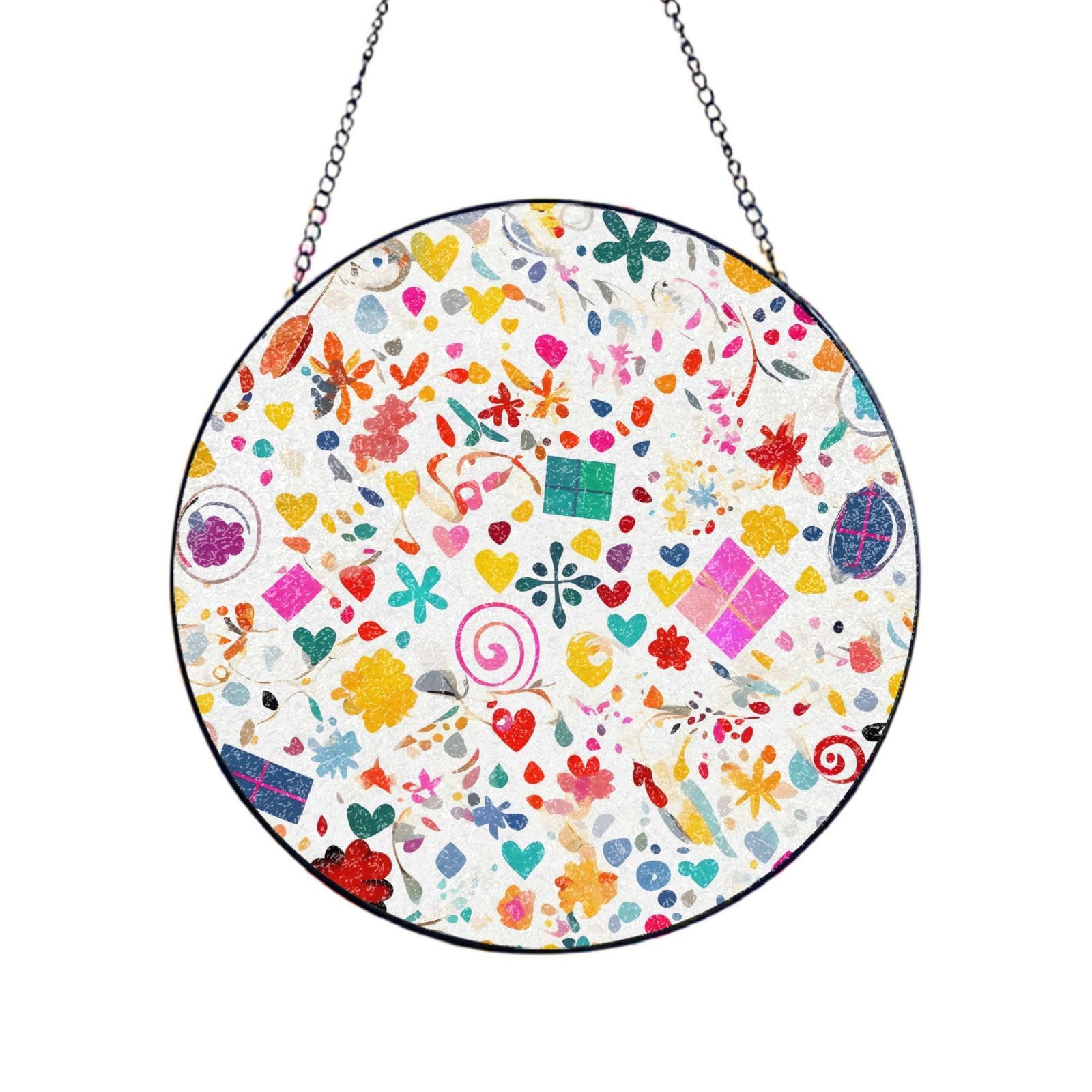Happy Birthday Background Stained Glass Sun Catcher for Window Garden Hanging Suncatchers Balcony Decor Gift 8in（20cm）