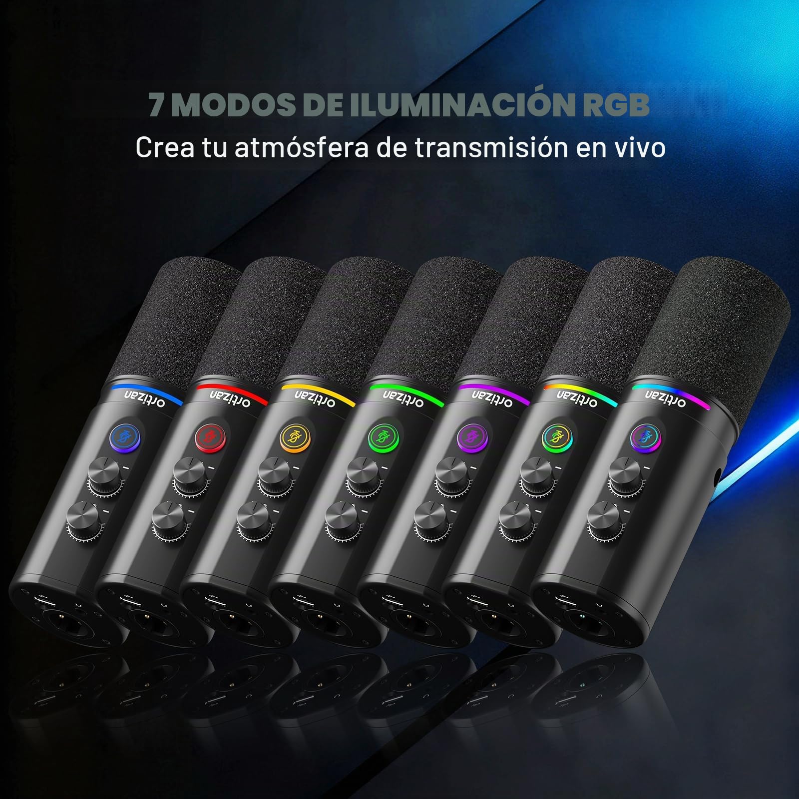 Ortizan Micrófono dinámico XLR/USB, micrófono de Podcast, micrófonos de Condensador con botón de Silencio, Efectos de reverberación, cancelación de Ruido, Soporte de Brazo de Brazo, Conector para | Para juegos, streaming, podcast, voz, OBS, Discord, PS5,
