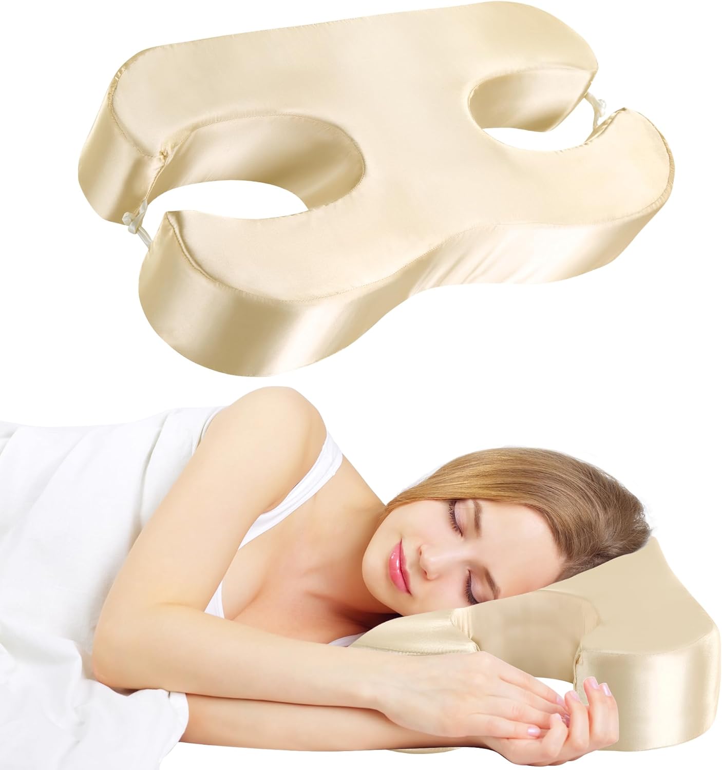 MABOZOO Memory Foam Side Sleep Beauty Pillow,Satin Pillow for Neck Pain Relief Pillow for Side Sleepers,Butterfly Shape Wrinkle Prevention Pillow for Protecting Your Hair and Skin?4in?Champagne? Champagne 21.5*11*4