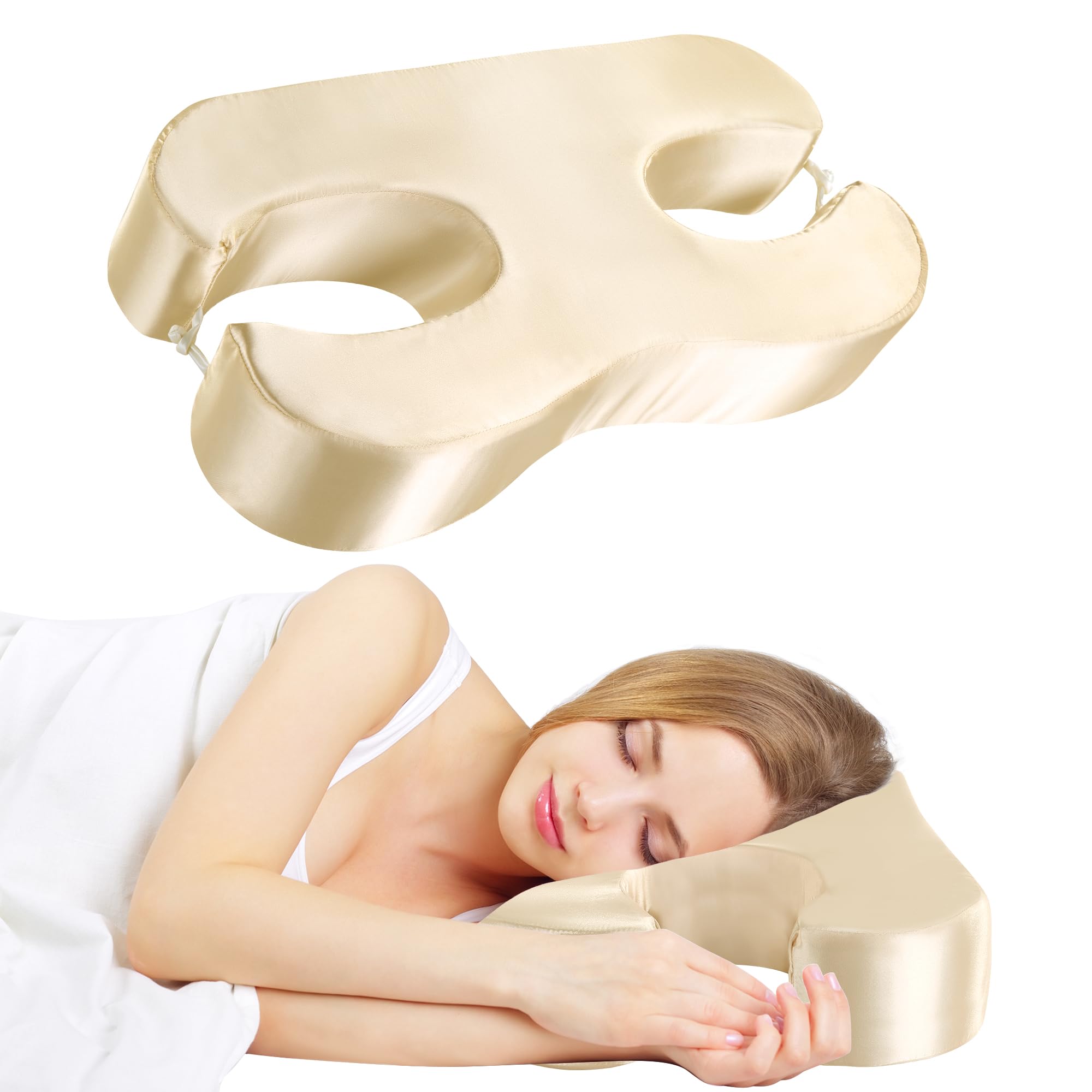 MABOZOOMemory Foam Side Sleep Beauty Pillow,Satin Pillow for Neck Pain Relief Pillow for Side Sleepers,Butterfly Shape Wrinkle Prevention Pillow for Protecting Your Hair and Skin（4in，Champagne）