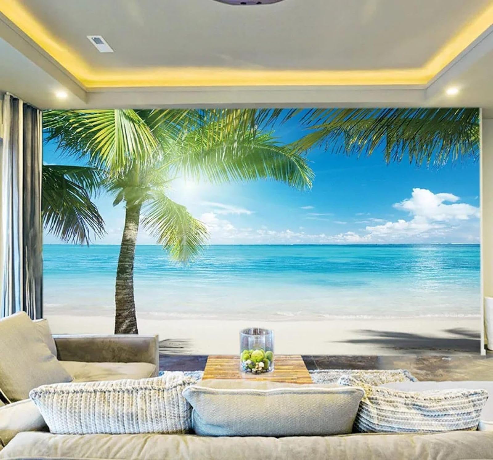 XLMING Fresh Ocean Sunshine Coconut Trees Scenery 3D Wallpaper Luxury Home Dining Decor Paste Sofa Living Room The Wall for Bedroom Mural-350cm×256cm
