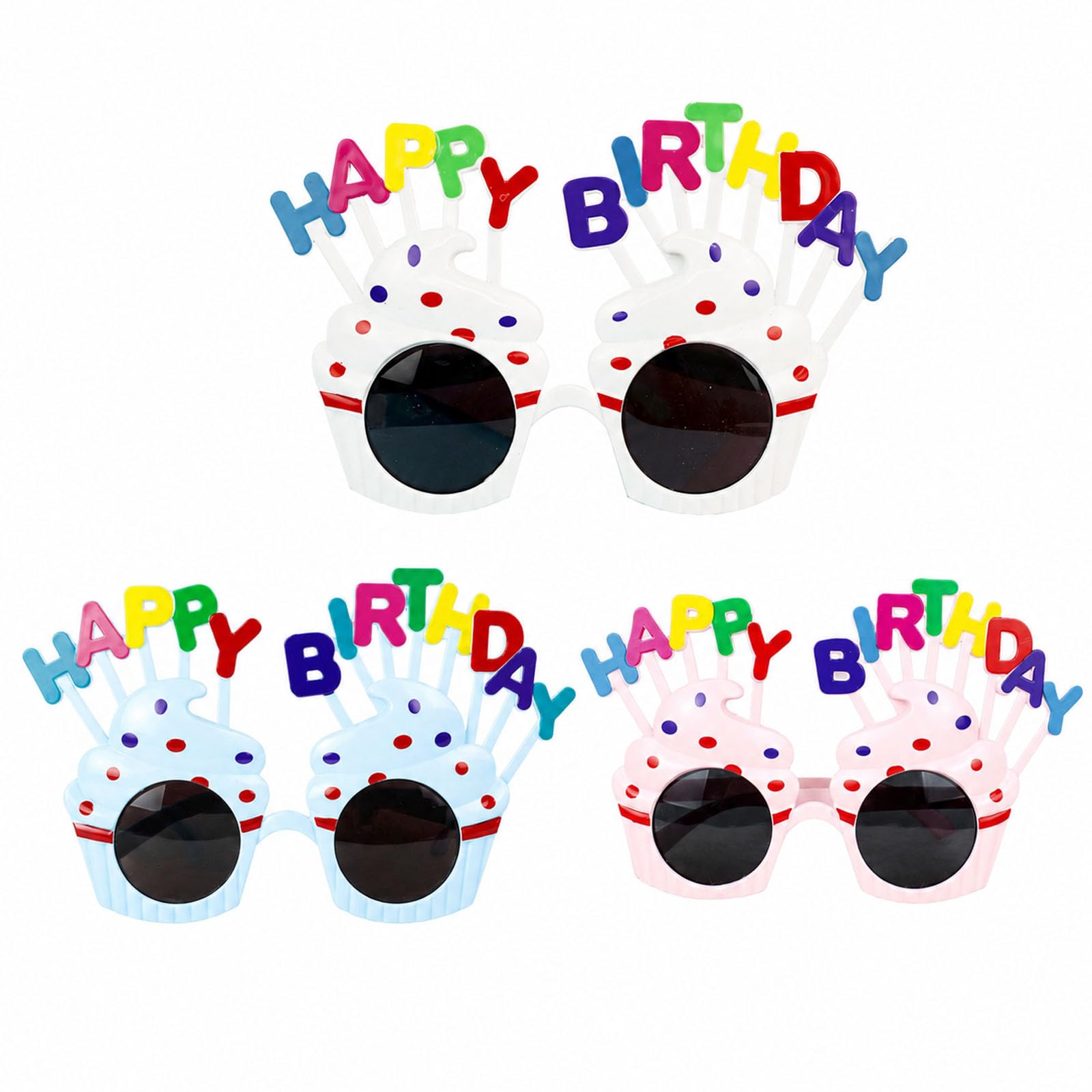 Tinminx 3 Pairs Happy Birthday Glasses, Fun Novelty Party Sunglasses, Birthday Photo Booth Props for Adults, Pink Blue White Party Favors for Birthday Themed Events