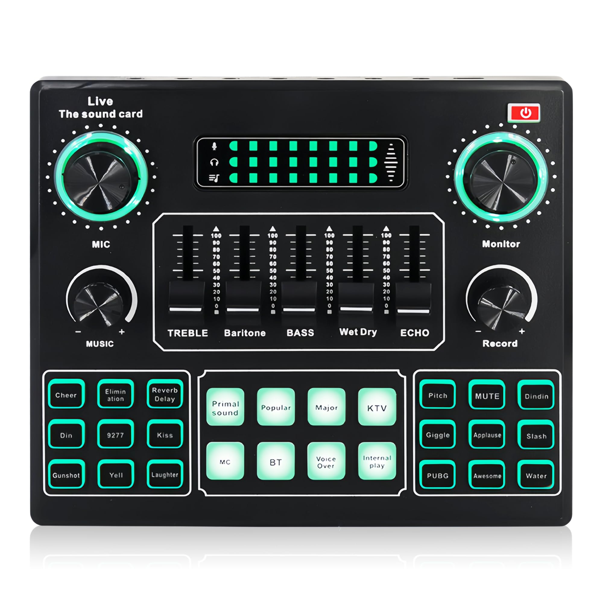 Bewinner Scheda audio Voice Changer, Quad Sound Mixer Board con 12 effetti sonori, scheda audio live per mixer DJ, Music Studio Recording, compatibile con telefono cellulare, PC, computer