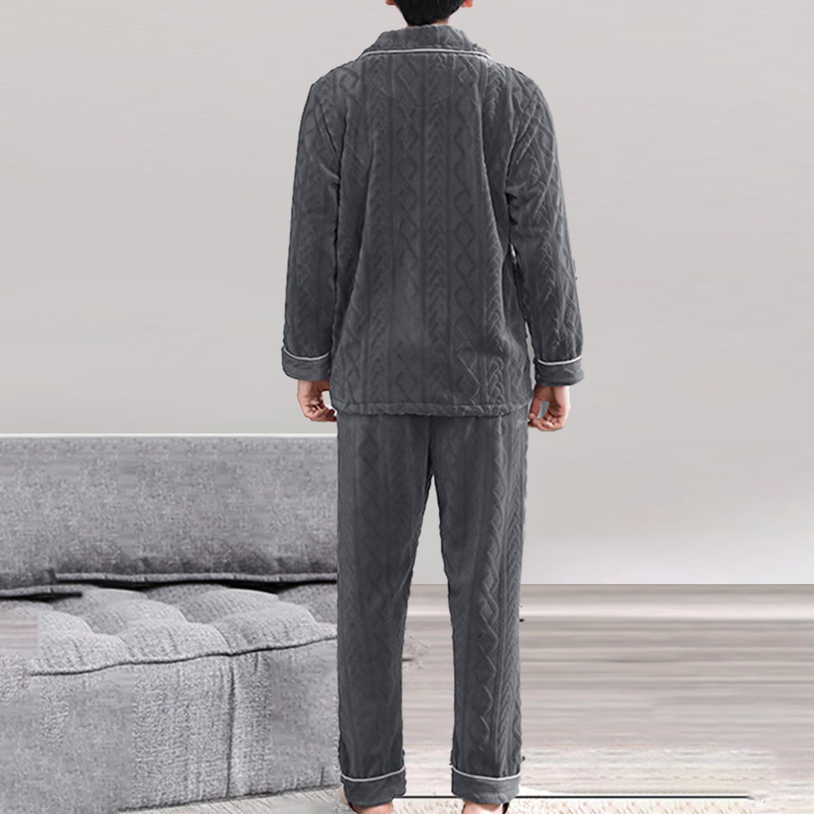 Pijama de forro polar para hombre, conjunto de pijama cálido de invierno de manga larga con solapa, ropa de dormir con botones y pantalones de dormir, franela de dos piezas, pijama grueso