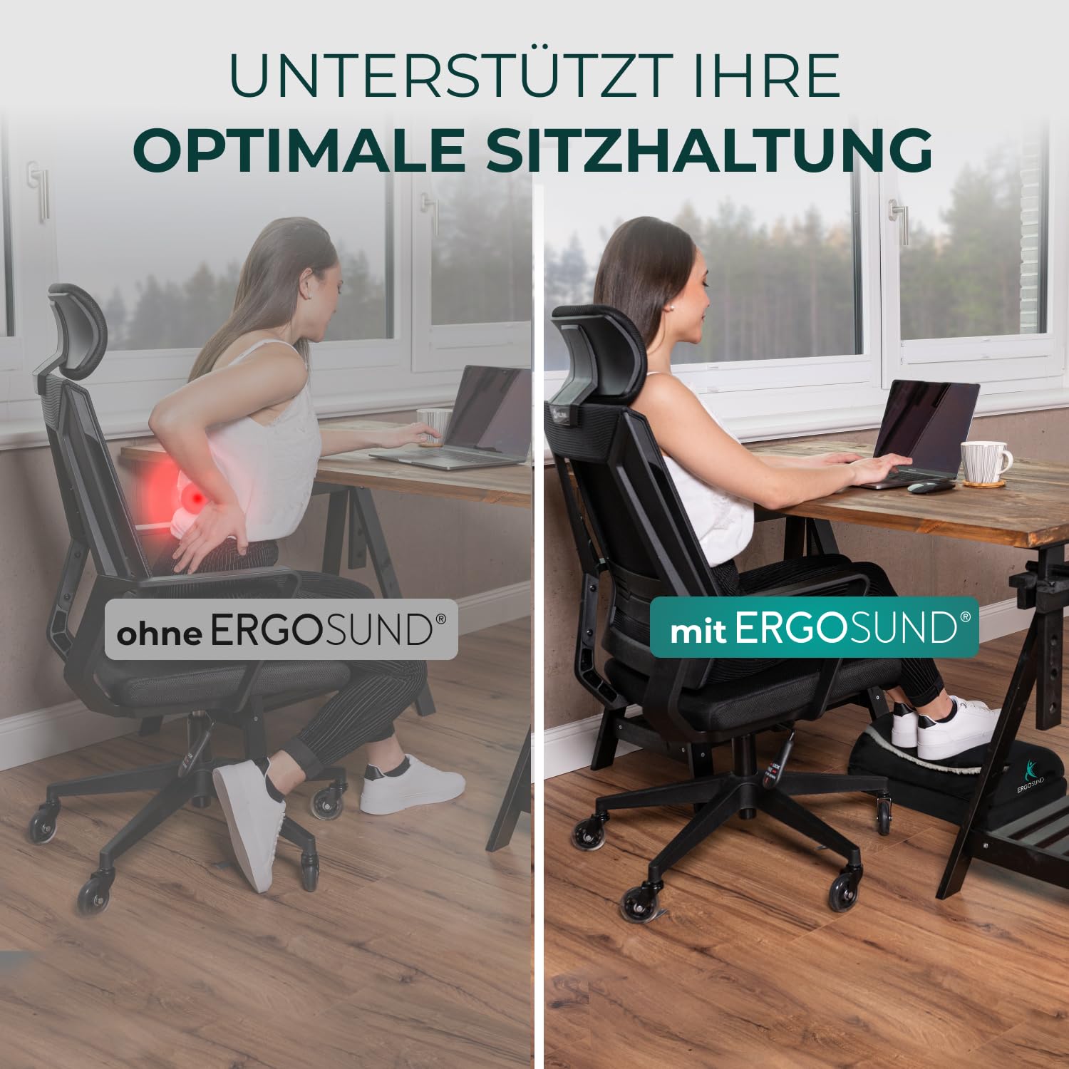 ERGOSUND Poggiapiedi da scrivania [con tasca migliorata] poggiapiedi regolabile in altezza [antiscivolo] poggiapiedi ergonomico, per ufficio