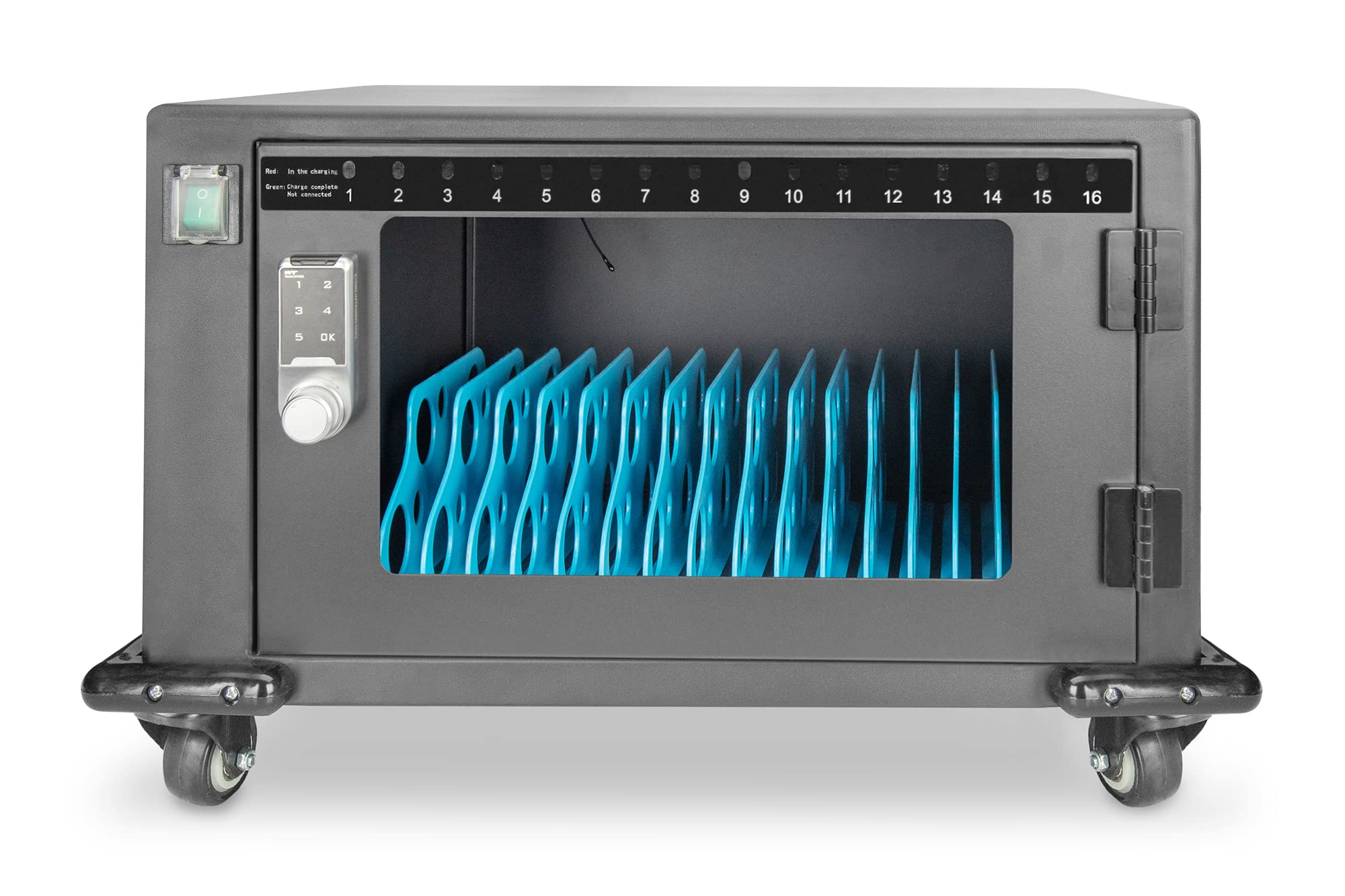 DIGITUS Armoire de Recharge Mobile – 16 emplacements – Jusqu'à 13 Pouces – Rangement et Recharge de Smartphones, netbooks et tablettes – 16x USB-A – Puissance de Recharge de 10 W par Port USB – Noir