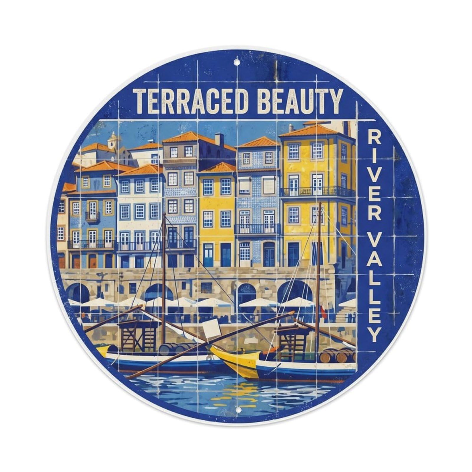 Fqnyr Style Vintage Travel Riverside Portugal Metal Tin Sign
