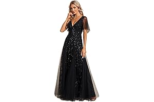 Women's Sparkly V-Neck Formal Aline Wedding Dress