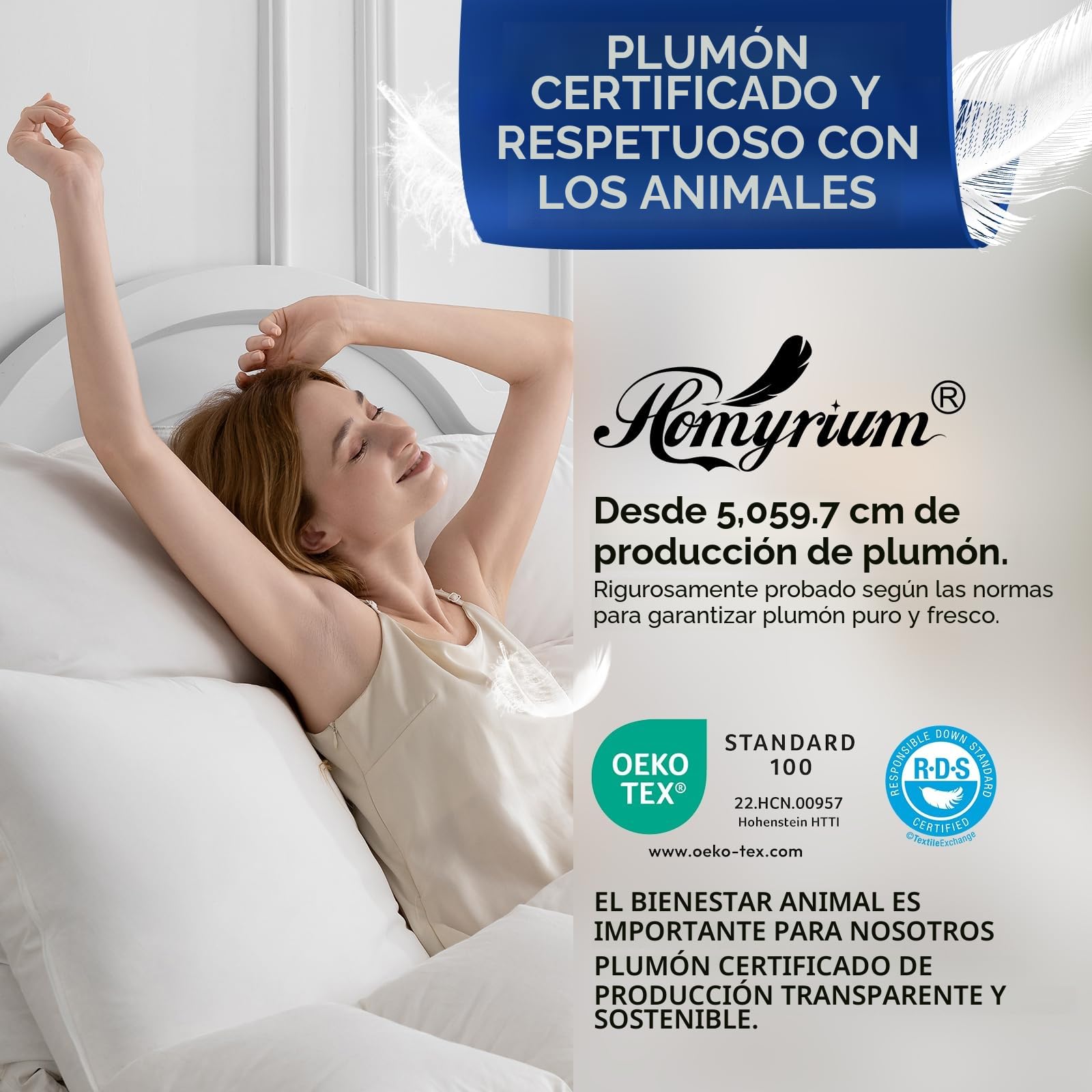 Almohada de Plumón 40x80 Almohada Plumas 40x80 cm Almohada para Dormir de Hotel de 3 Cámaras, Funda 100% Algodón y Relleno de Pluma, Certificado Ökotex (800 g, 1 Unidad)
