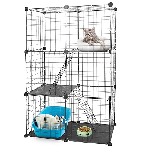 Cat Cage, 3-Tier Detachable Metal Wire Cat Playpen Cage Adult Cats Kitten Crates Kennels Indoor Cat House with 3 Doors and 2 Ladders, Large Cat Exercise Place for 1-2 Cats