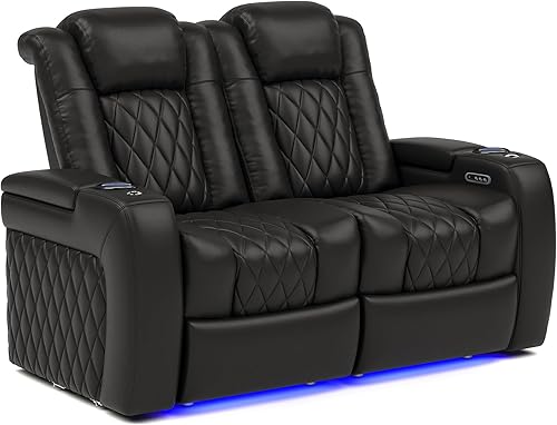 Valencia Tuscany - Asientos de cine en casa, piel de napa de grano superior, con reclinado motorizado, reposacabezas motorizado