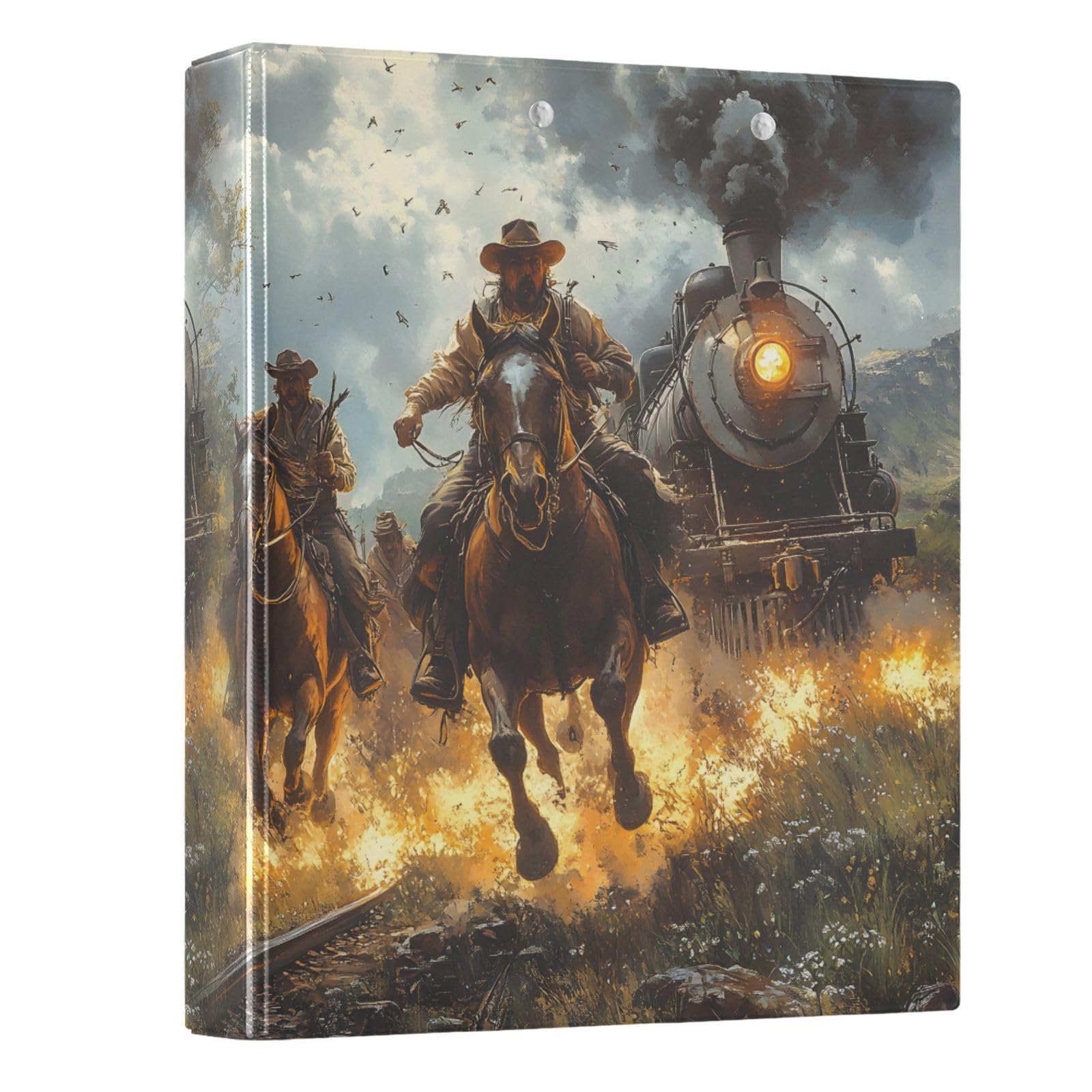 Cowboy Western Fire 3 Ring Binder with 2 Interior Pockets 1.5 inch Binders 3 Ring Heavy Duty Fit 8.5" x 11" Letter Size for Office School, 2 Pack