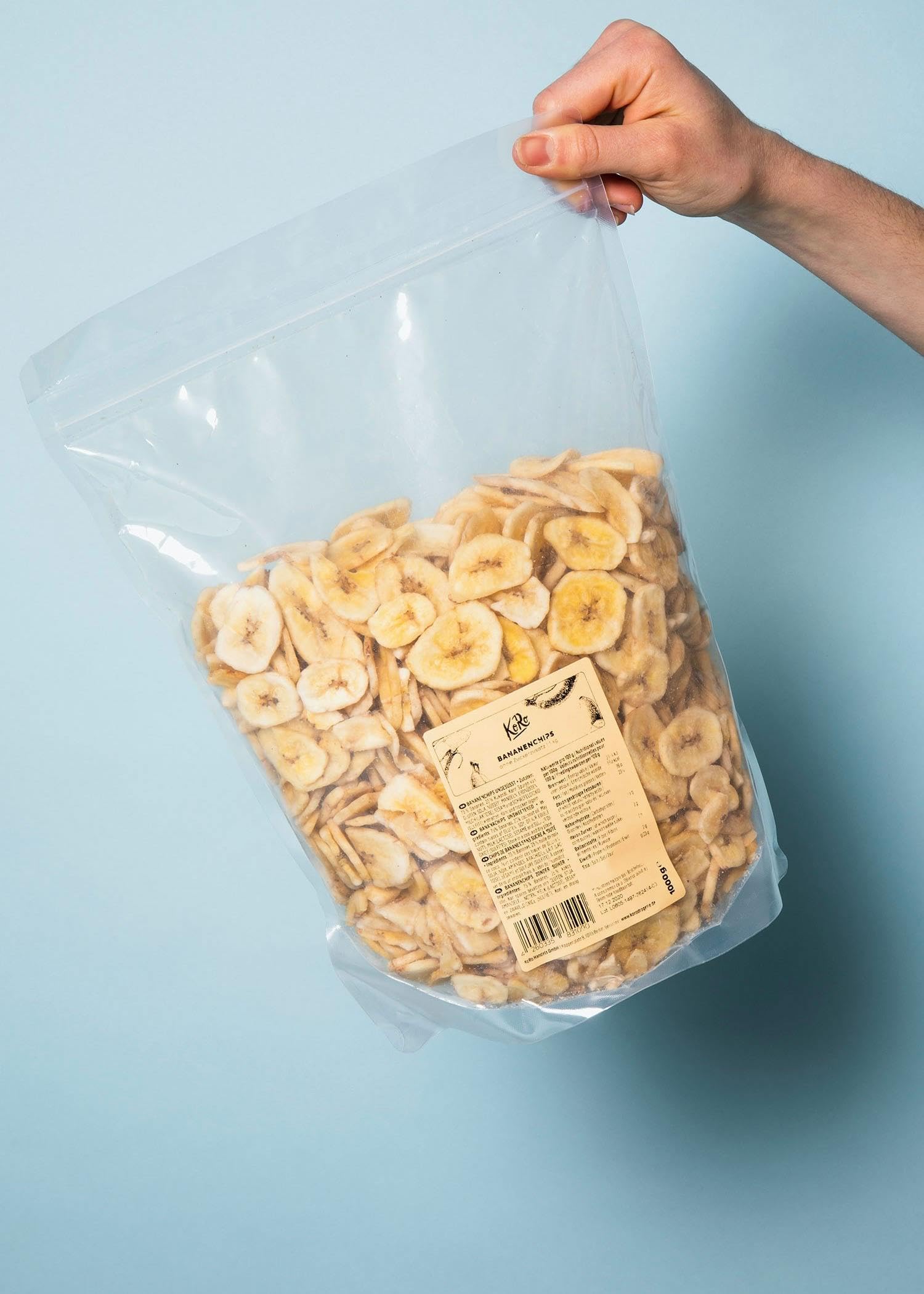 KoRo - Chips di banana essiccate 1 kg - Senza solfiti, senza zuccheri aggiunti, con olio di cocco, formato conveniente