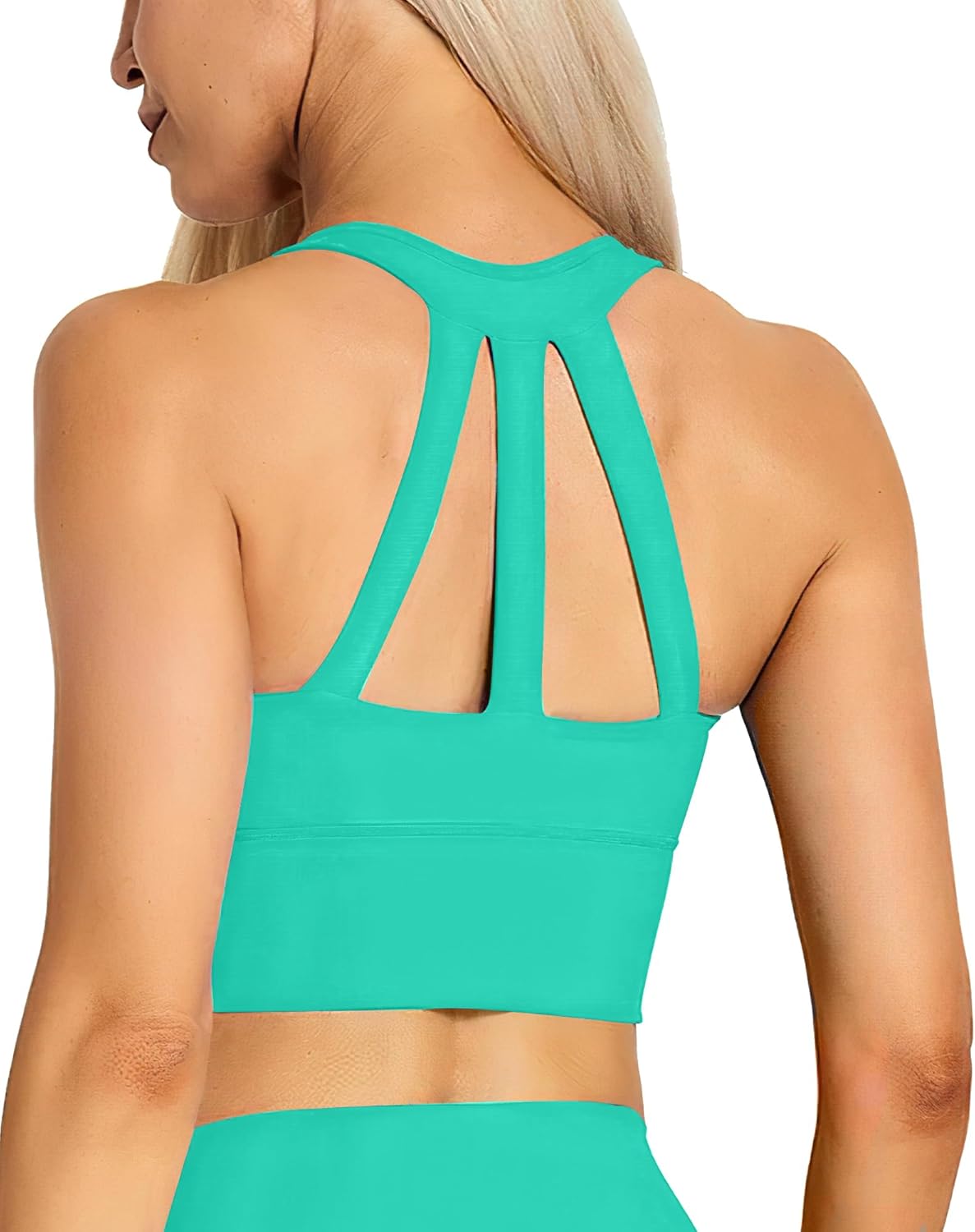 XUNYU Longline Sports Bra for Women Open Back Workout Tops Padded Yoga Tank Wide Strap Halter Crop Top Build in Bra Gym