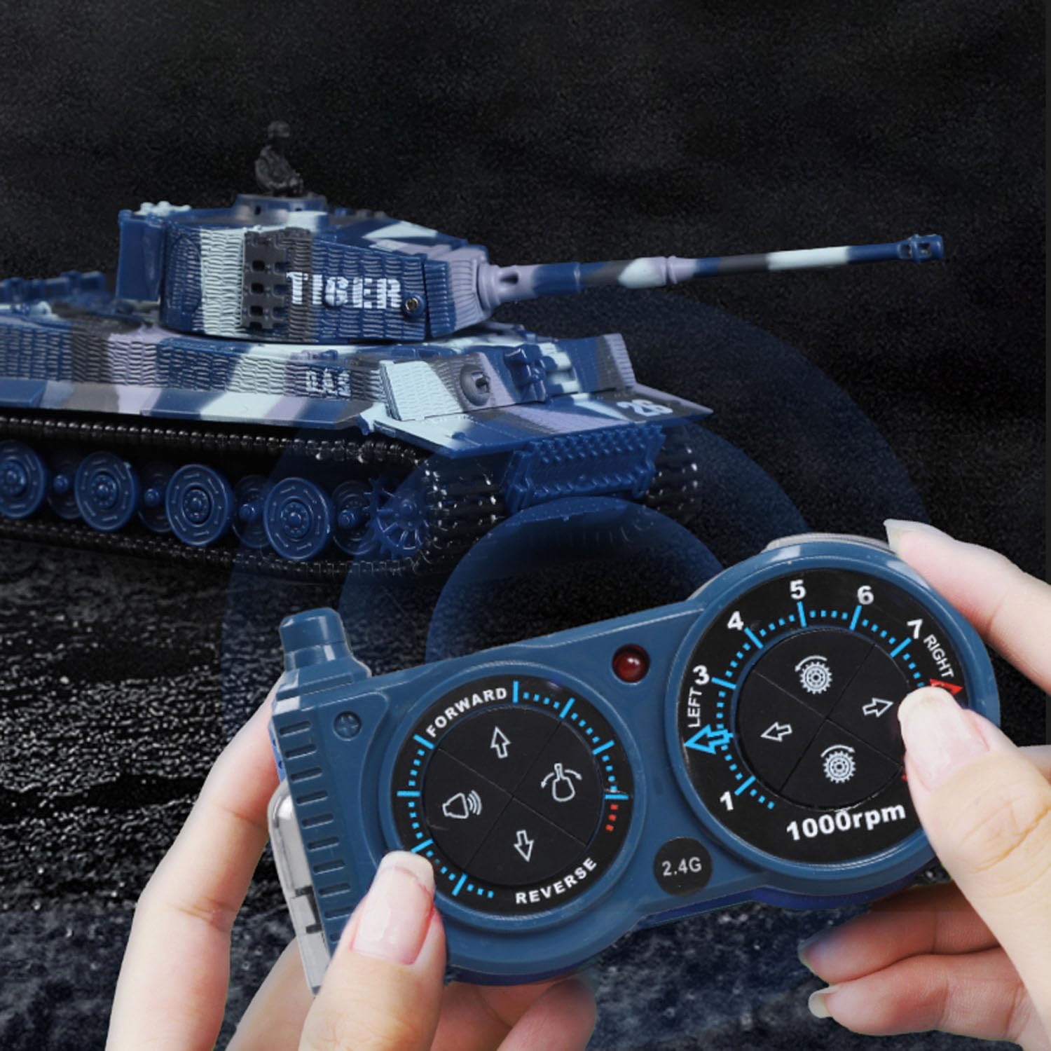 TOUCAN RC HOBBY RC 1:72 Panzer Spara Sound Turret Ruota 360°RTR Tigre Tedesca Colore Mimetico Blu