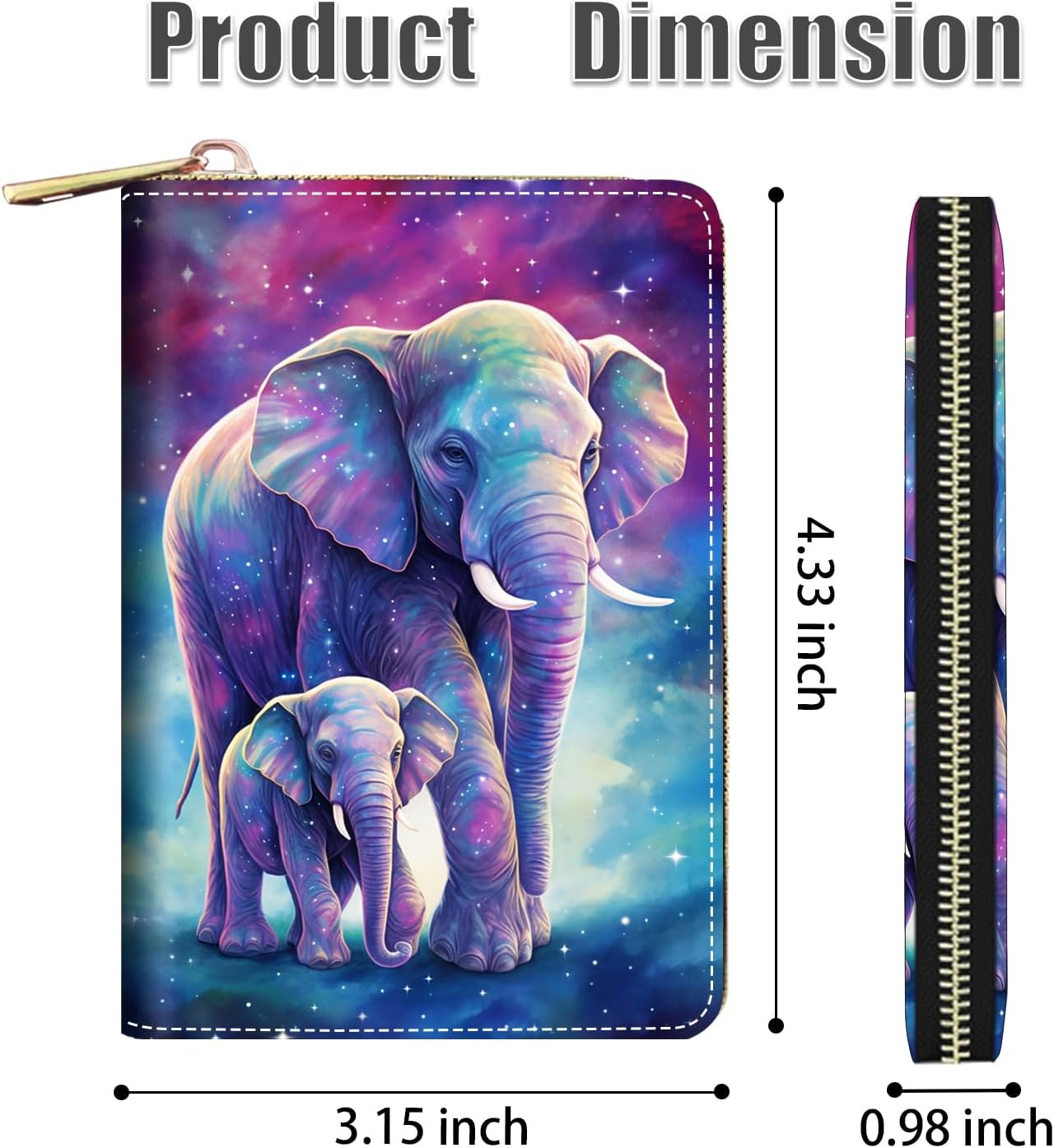Credit Card Holder Wallets for Women, RFID Blocking Small Leather Card Case Wallet with Zipper Accordion Wallets, Elephant - Image 2