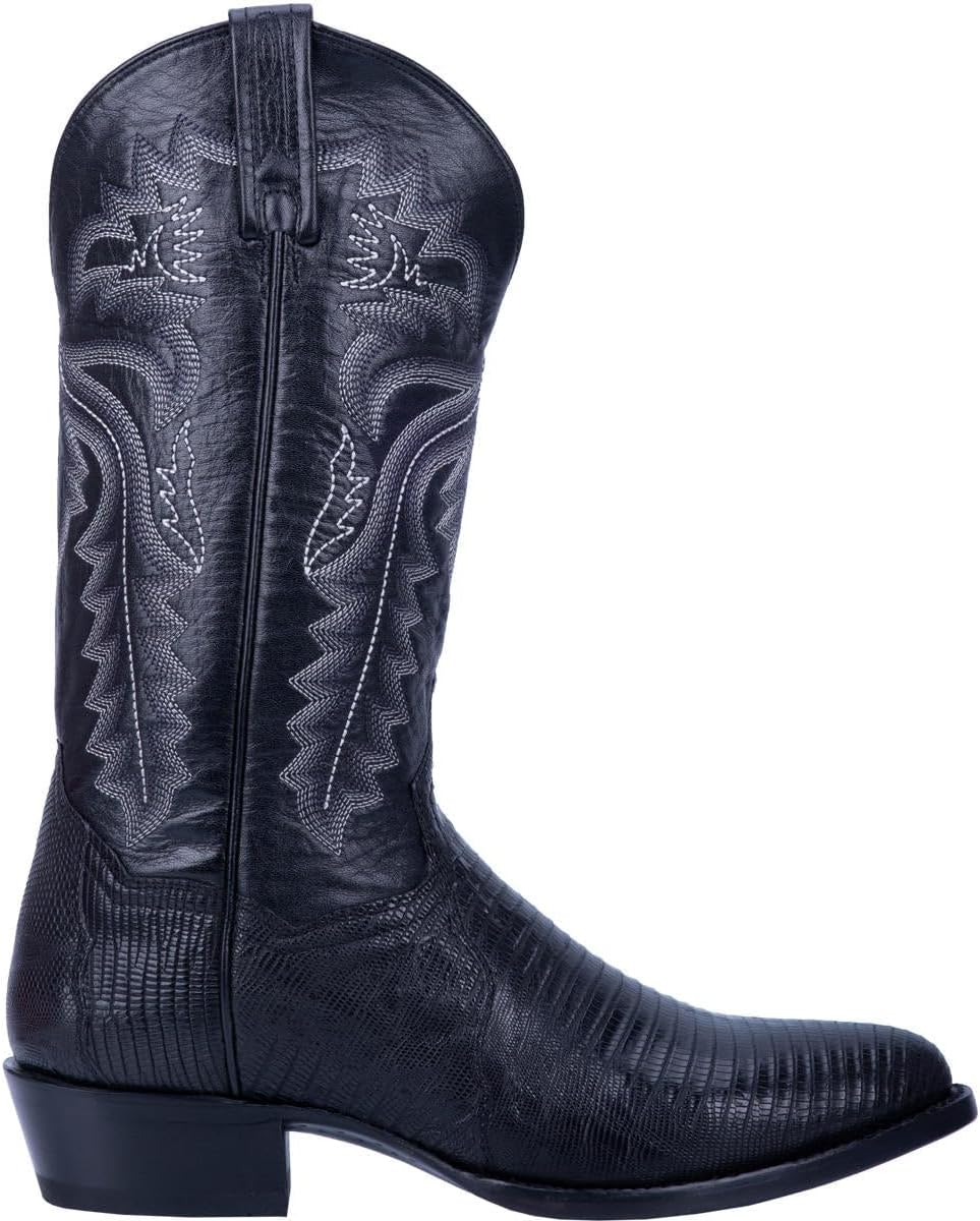 Dan Post Mens Winston Lizard Embroidered Round Toe Pull On Dress Boots Mid Calf - Black