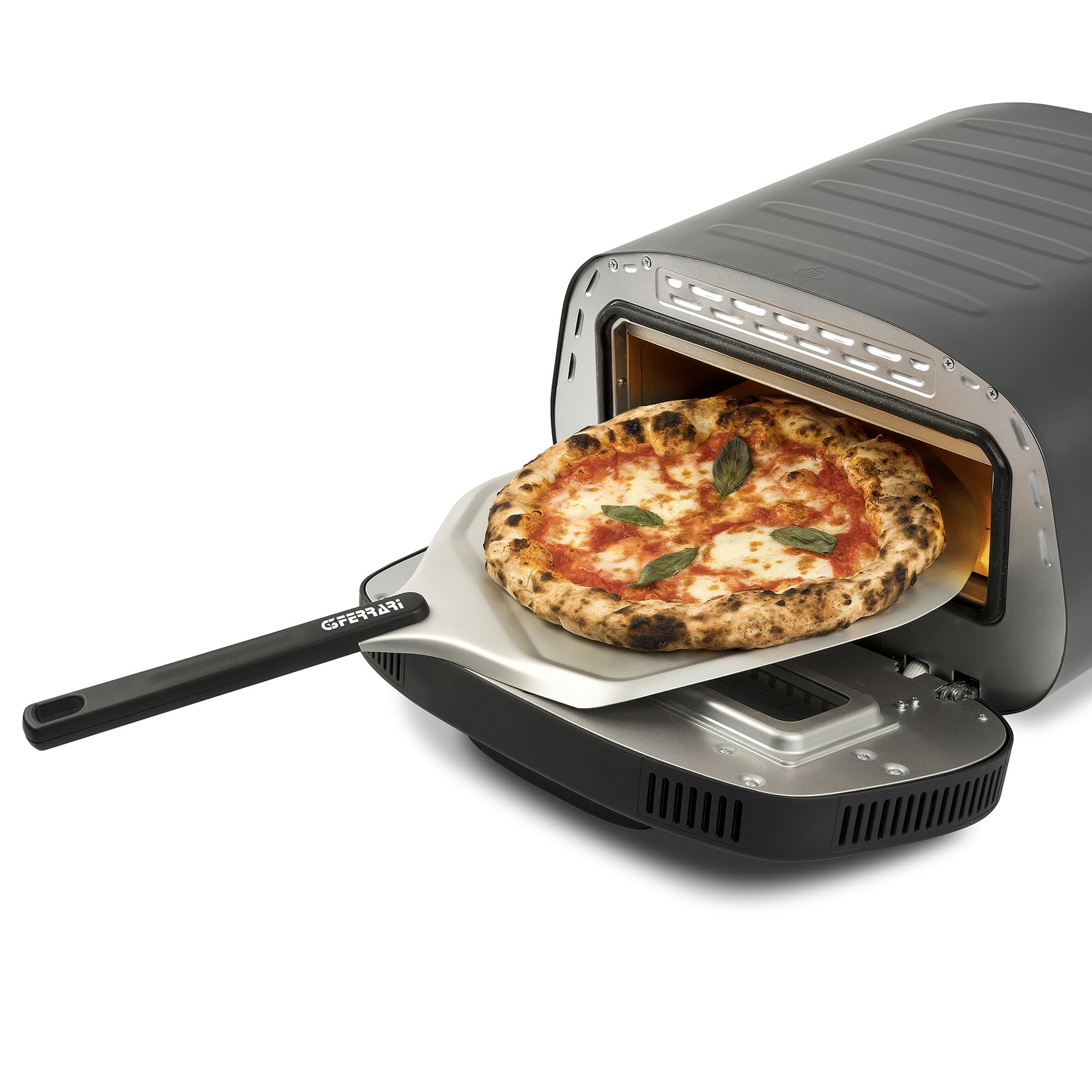 G3 Ferrari G10186 "Pronto Pizza 2 Minutos", 1700 W, Alcanza hasta 430°C, Paredes frías, Cocción en 2 minutos, Pantalla digital, 8 programas, Piedra refractaria, Accesorios y Recetario incluidos, Negro