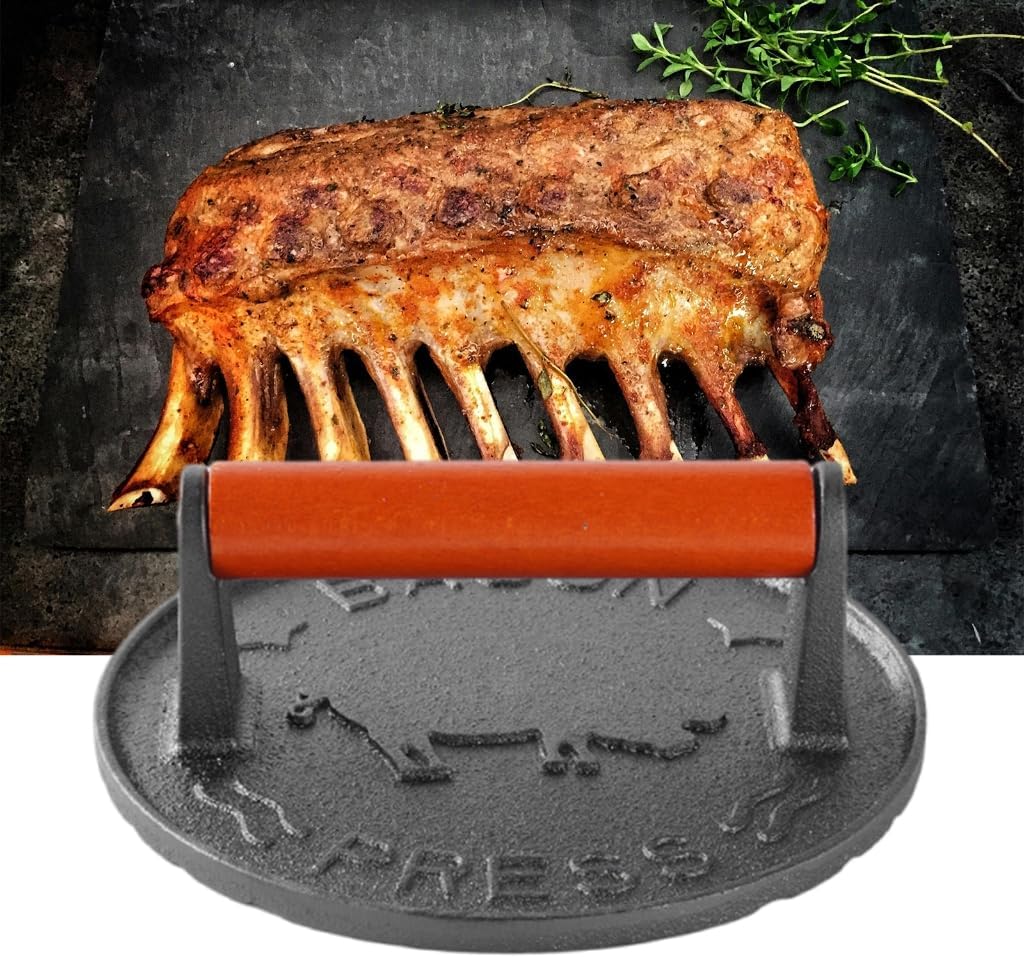 Cast Iron Burger Press Heavy Duty Patty Maker with Wood Handle for Grills and Skillets Cooking Tool