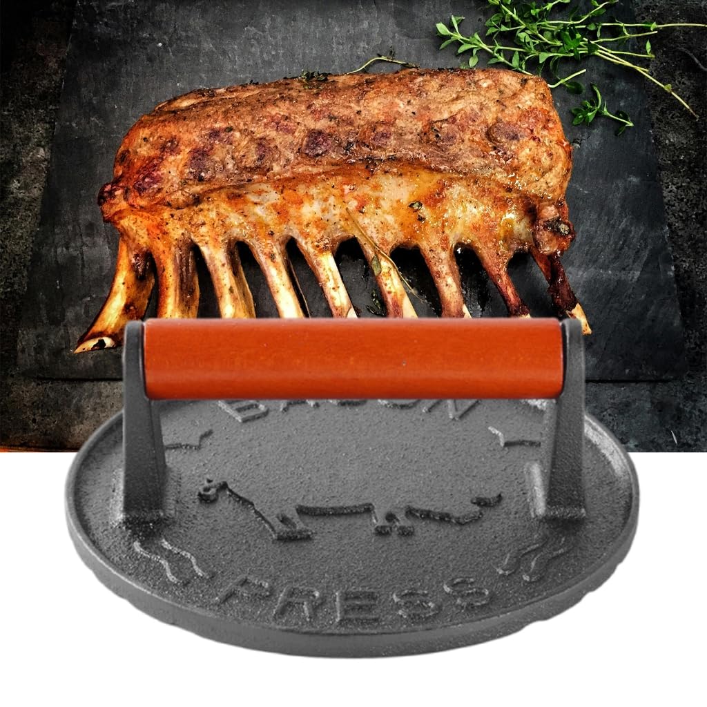 Burger-Maker aus Gusseisen mit bequemem Holzgriff, professionelle, robuste Hamburgerpresse, Patty-Kochzubehör