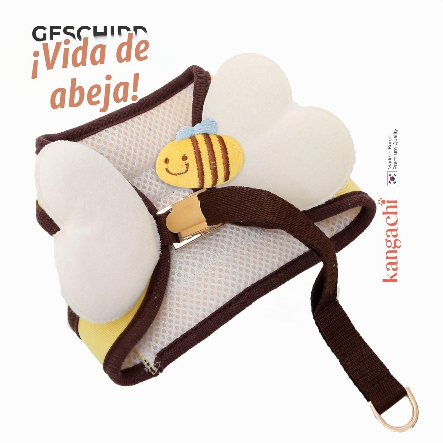 Its Dog & Kangachi - Arnés de Abeja con Correa, Arnés Honeybee, Arnes para Perros, Arnes para Vestir Moderno y Elegante, Ajuste Ergonómico, Perros Pequeños y Medianos, Made in Korea, Talla S