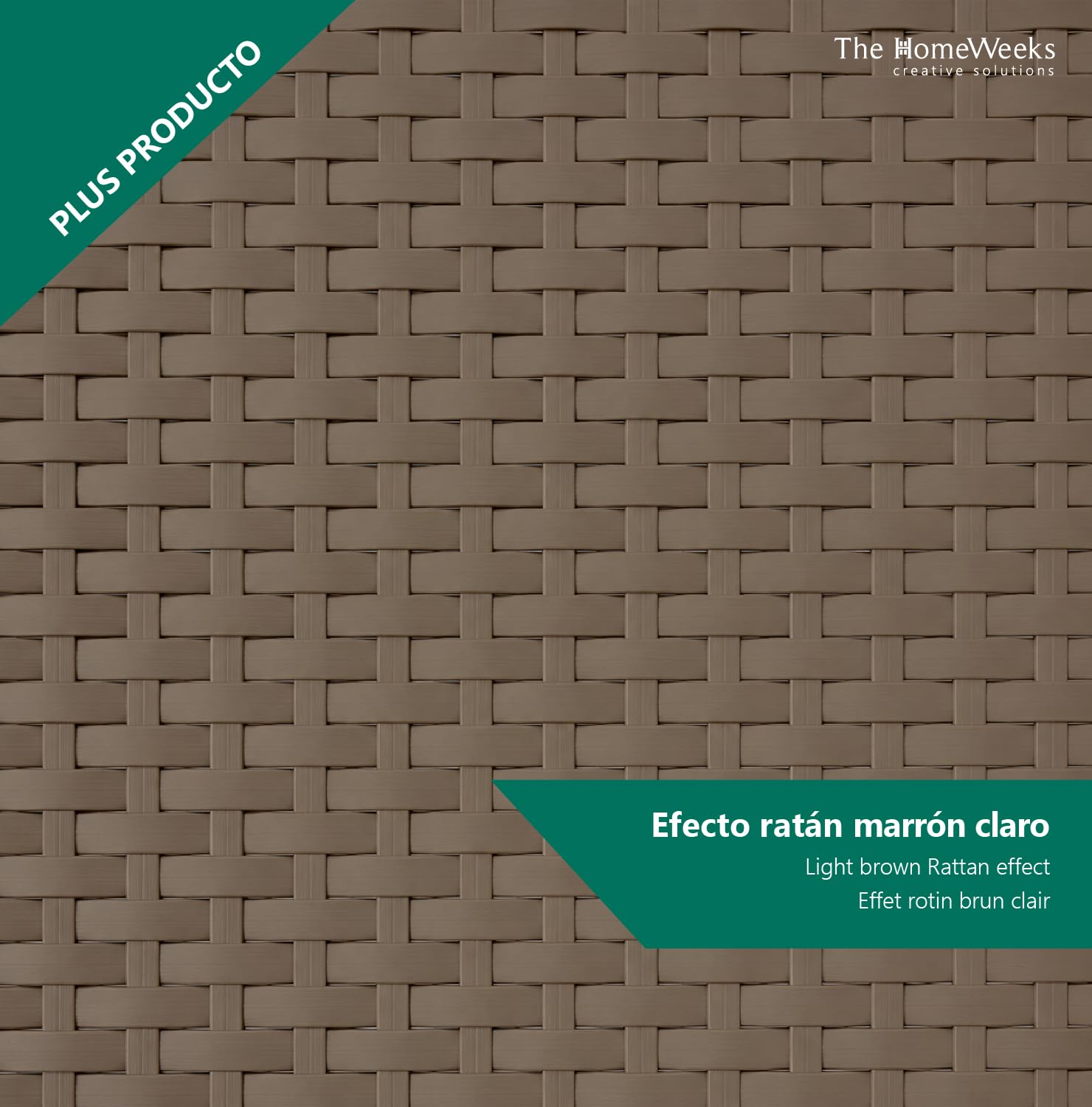 The Homeweeks Mesa Plegable Solid Efecto Ratan Marrón 180cm | portátil | Normativa Uso público | INT/ext | Tablero Resina HDPE 3,5cm | Capacidad 6/8 pers. | Carga 150 kg.