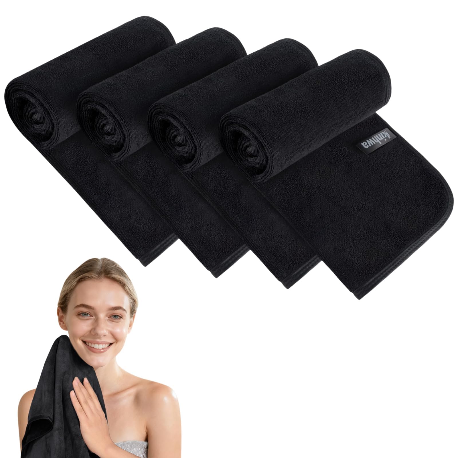 KinHwa Microfibre Soft Hand Towels for Bathroom Abosorbent Small Guest Towels Thick Face Towels 30cm x 50cm Fast Drying Washcloth for Bath, Spa, Gym 4pack Black — image 1