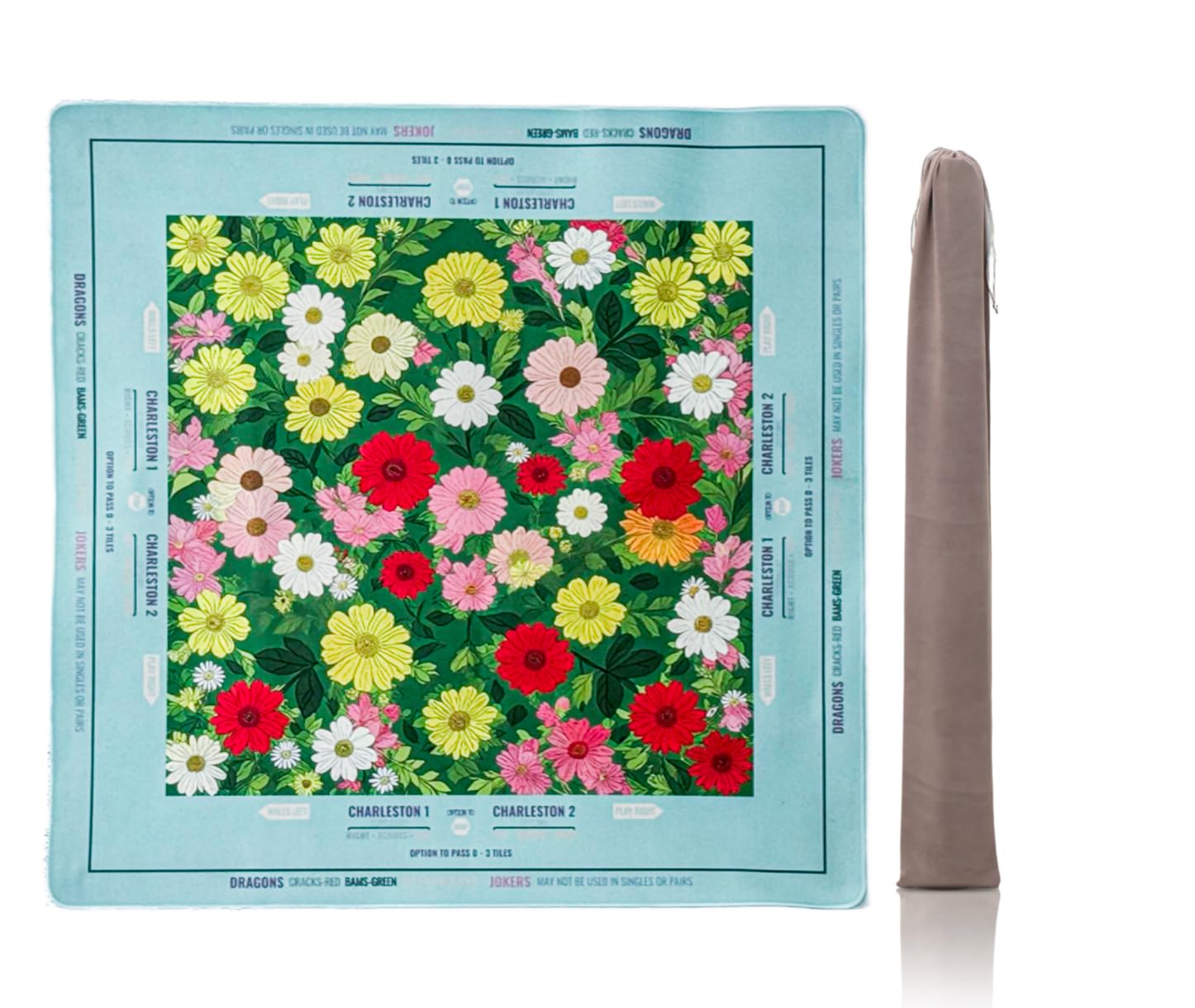 Peduae Rose Mahjong Mat 33x33 Inch - Floral Non-Slip Noise Reducing Game Mat with Carry Bag, Waterproof Table Cover for American Mahjong, Poker &