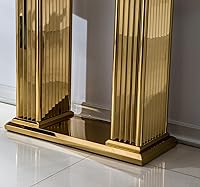 Vista 9 de Juego de 2 mesas de sala de estar, mesa auxiliar de mármol sintético y mesa consola dorada, mesa auxiliar rectangular de lujo blanca y dorada, juego