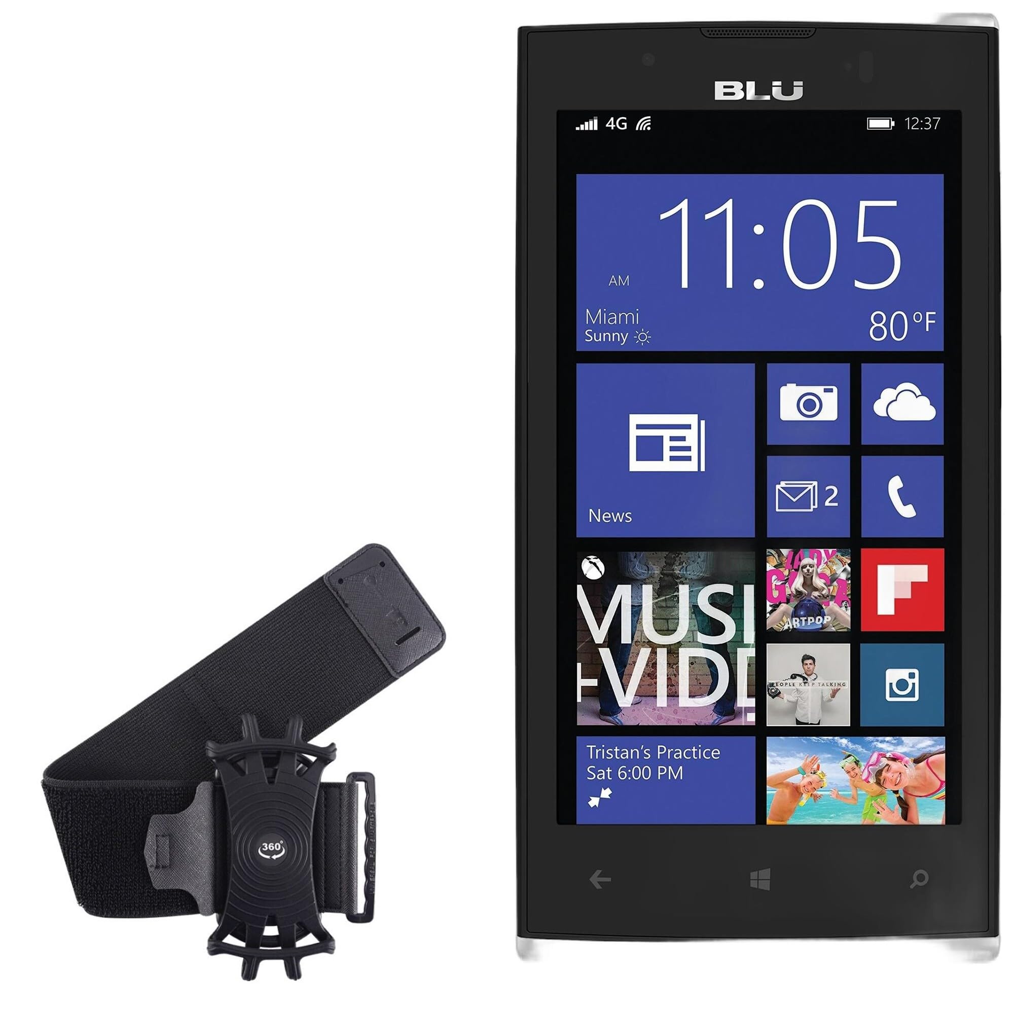 BoxWave Holster Compatible with BLU Win JR LTE - ActiveStretch Sport Armband, Adjustable Armband for Workout and Running - Jet Black