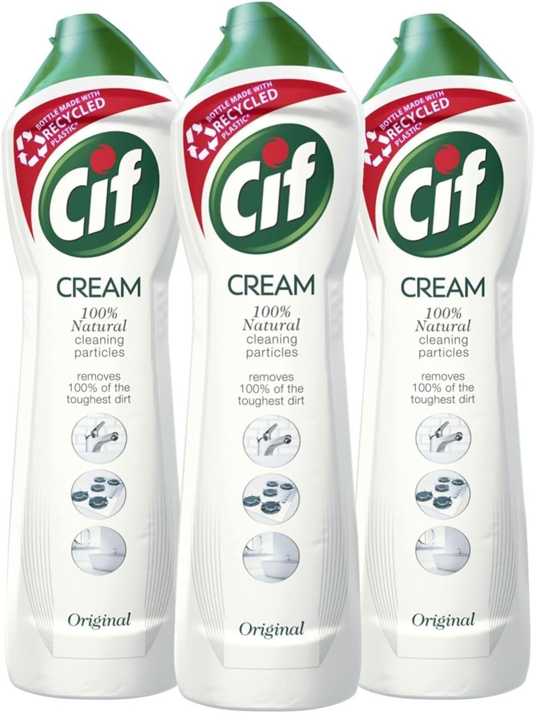 Cif Original Cream Multipurpose Surface Cleaner enriched with a fresh, ocean scent made with 100% natural cleaning particles for gentle and reliable cleaning, Multi Buy 3 Pack
