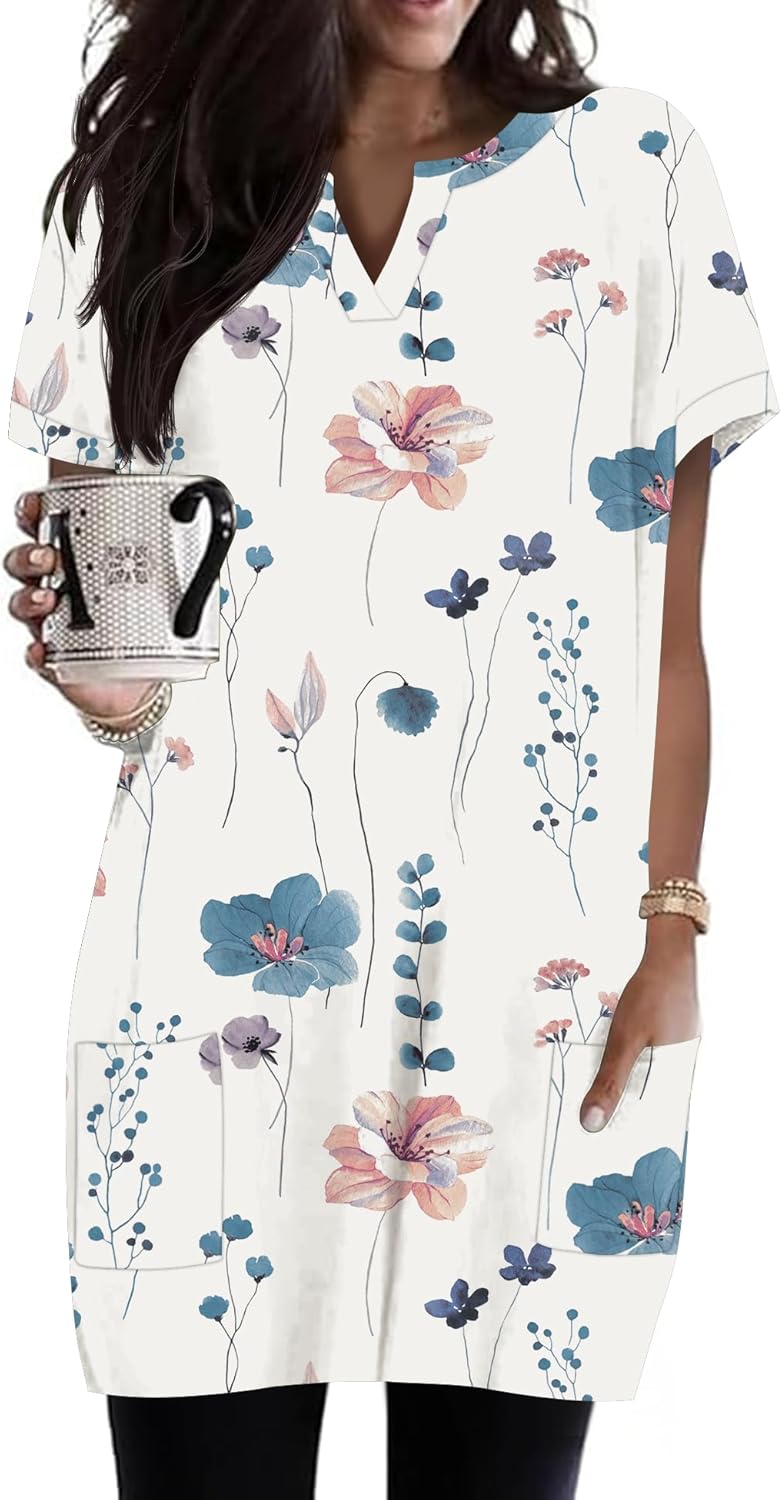 Rapbin Tunic Tops for Women Short Sleeve Tops Business Casual Shirts for Women with Pockets