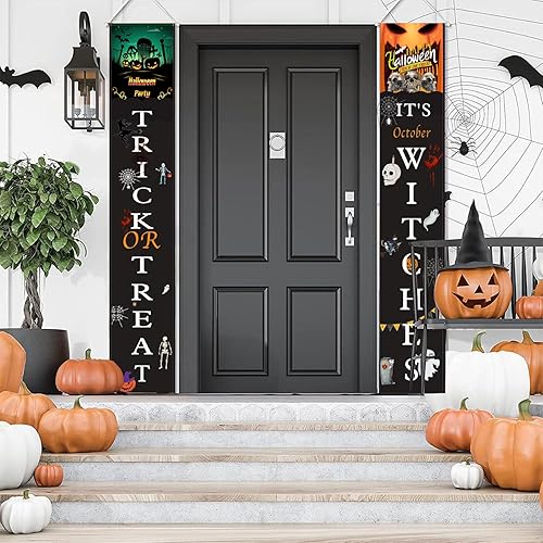 Miniatura 3 de 1 par de carteles de Halloween para puerta delantera, decoración de Halloween, cortinas de bandera para puertas al aire libre, cortina para puerta,