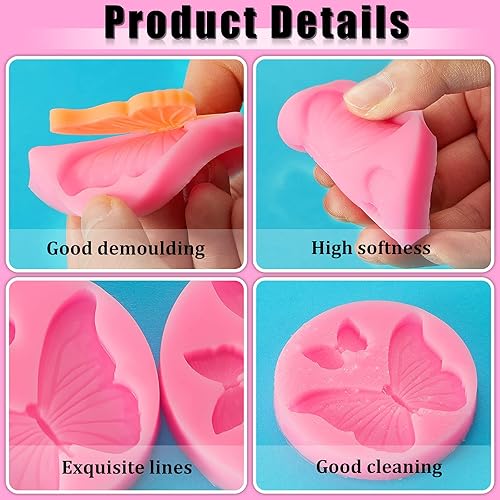 Miniatura 3 de Patelai 5 moldes de silicona con diseño de mariposa para fondant, para cupcakes, resina de caramelo de chocolate, moldes epoxi para decoración de