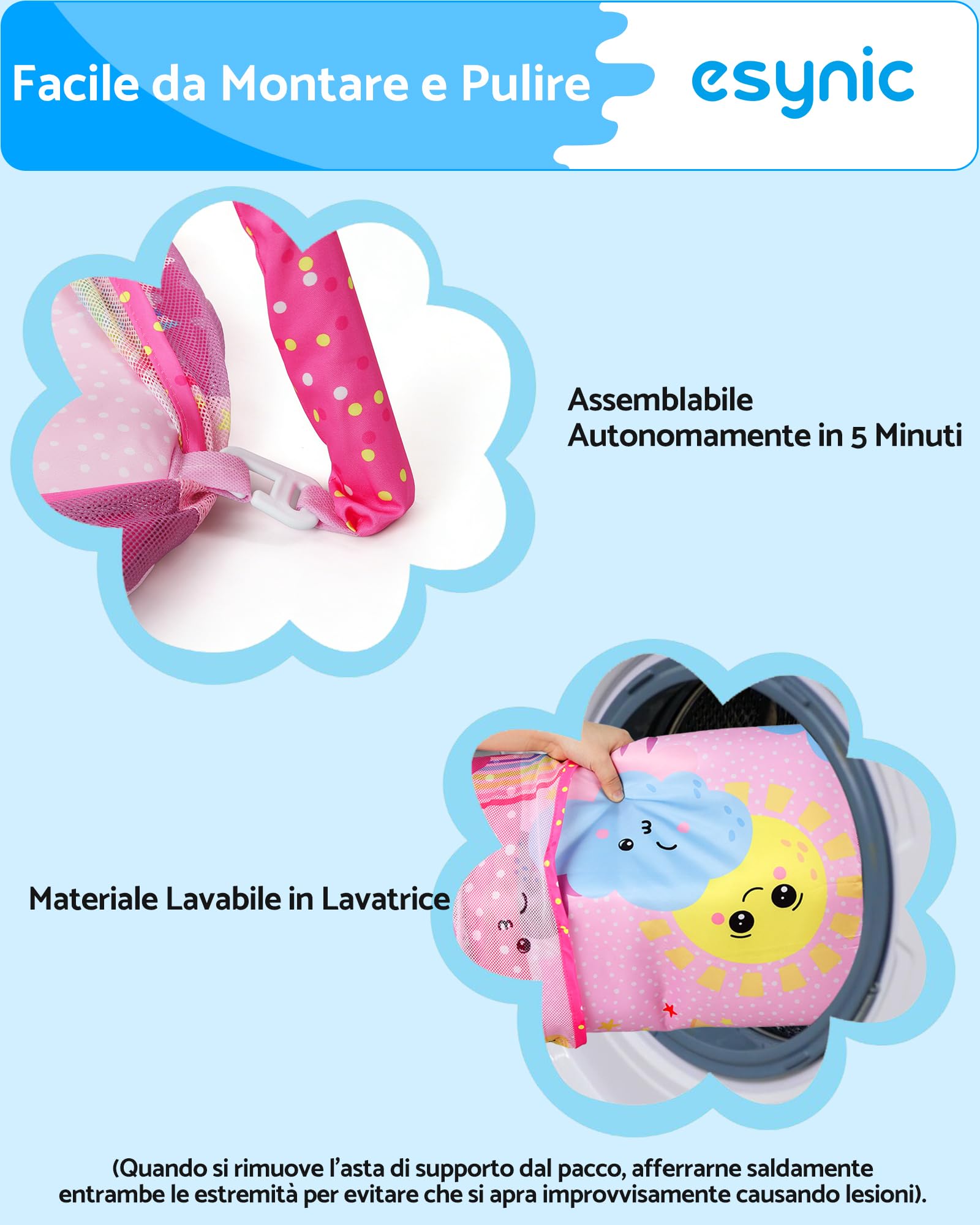 eSynic Tappeto Gioco per Neonati 77x77cm con 5 Giocattoli Sonori Sospesi Rimovibili, Piscina di Palline, Facile da Montare e Lavare, Sviluppo Sensoriale, Palestrina per Piccoli 0-18 Mesi - Cielo Rosa