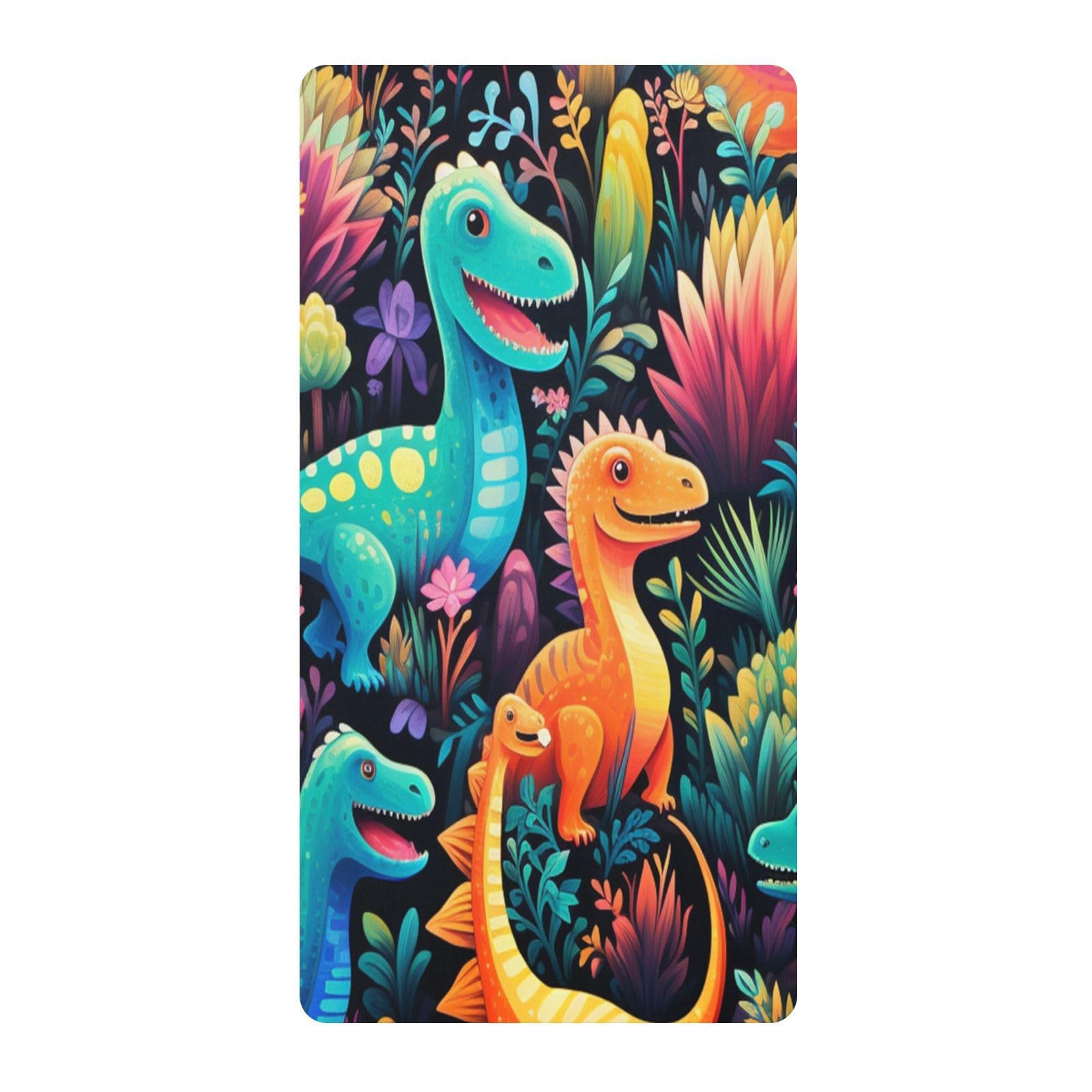 Magenta Colorful Dinosaurs Toddler Crib Sheet Soft Cotton Baby Play Sheets Fitted for Mattress Playard