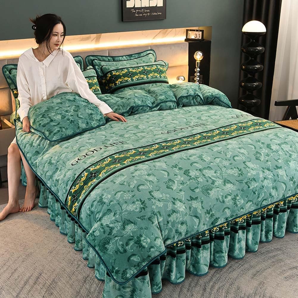 Colcha con volantes y juego de falda de cama con volantes de 4 piezas en 200x230cm C
