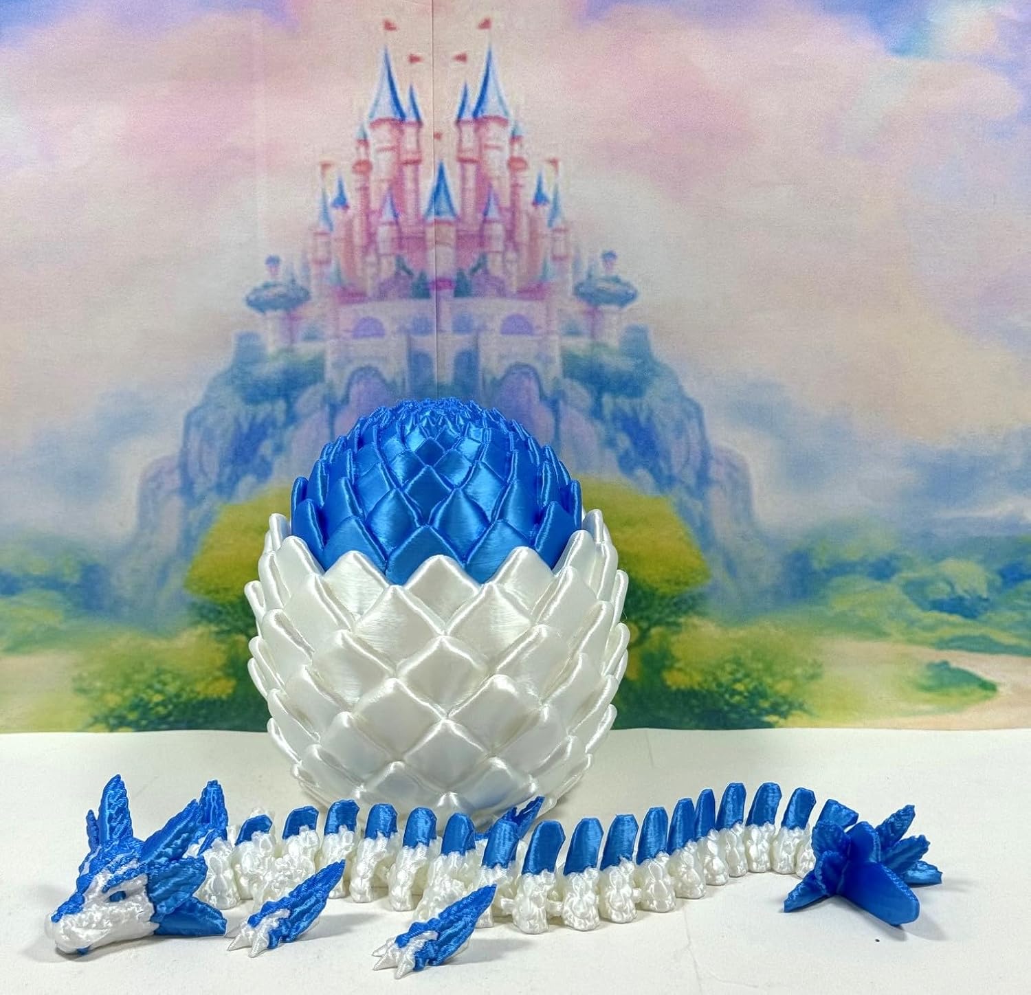 2pcs 3D Printed Articulated Dragons with Egg, Articulated Axolotl Dragon, Fidget ADHD Toy Gift for Mom D041WB-D042WP