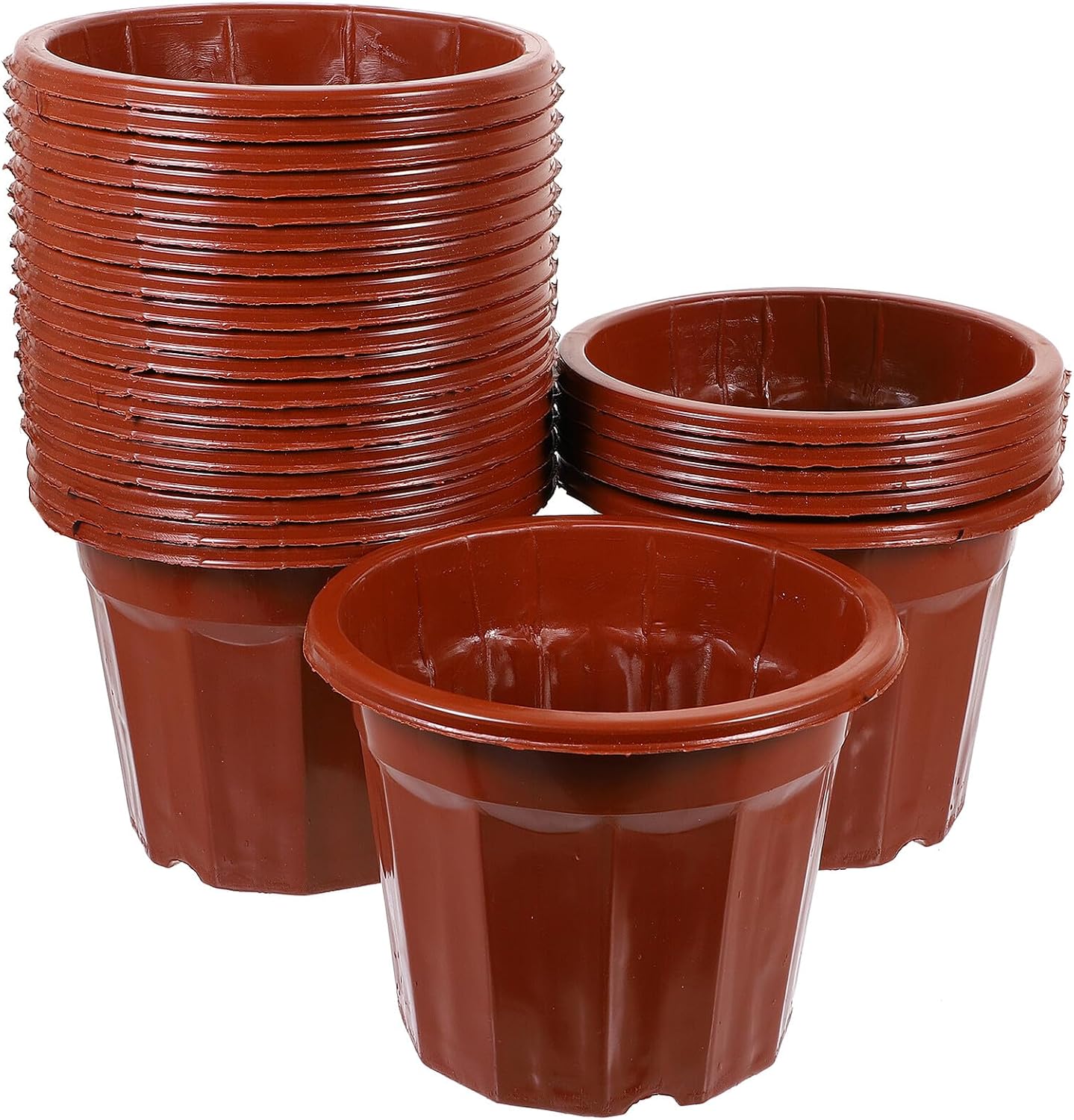 25pcs Red Plastic Nursery Plant Pots for Outdoor Gardening, 12-Sided High Edge Seedling Containers, Lightweight Flower Pot Containers for Garden Supply