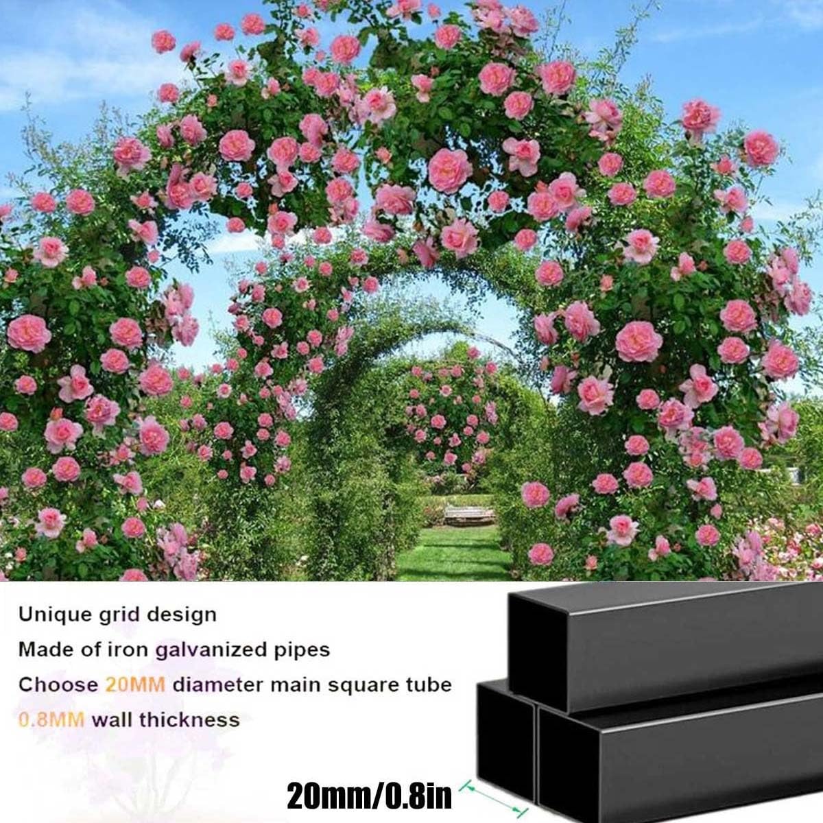 Arche de Jardin en métal, 230cm de Haut x 140cm~340cm de Large Arceau à Rosier, tonnelle en métal Robuste pour Grimper, vignes et Plantes, Mariage, décoration de fête(Brown,180x230x40cm)