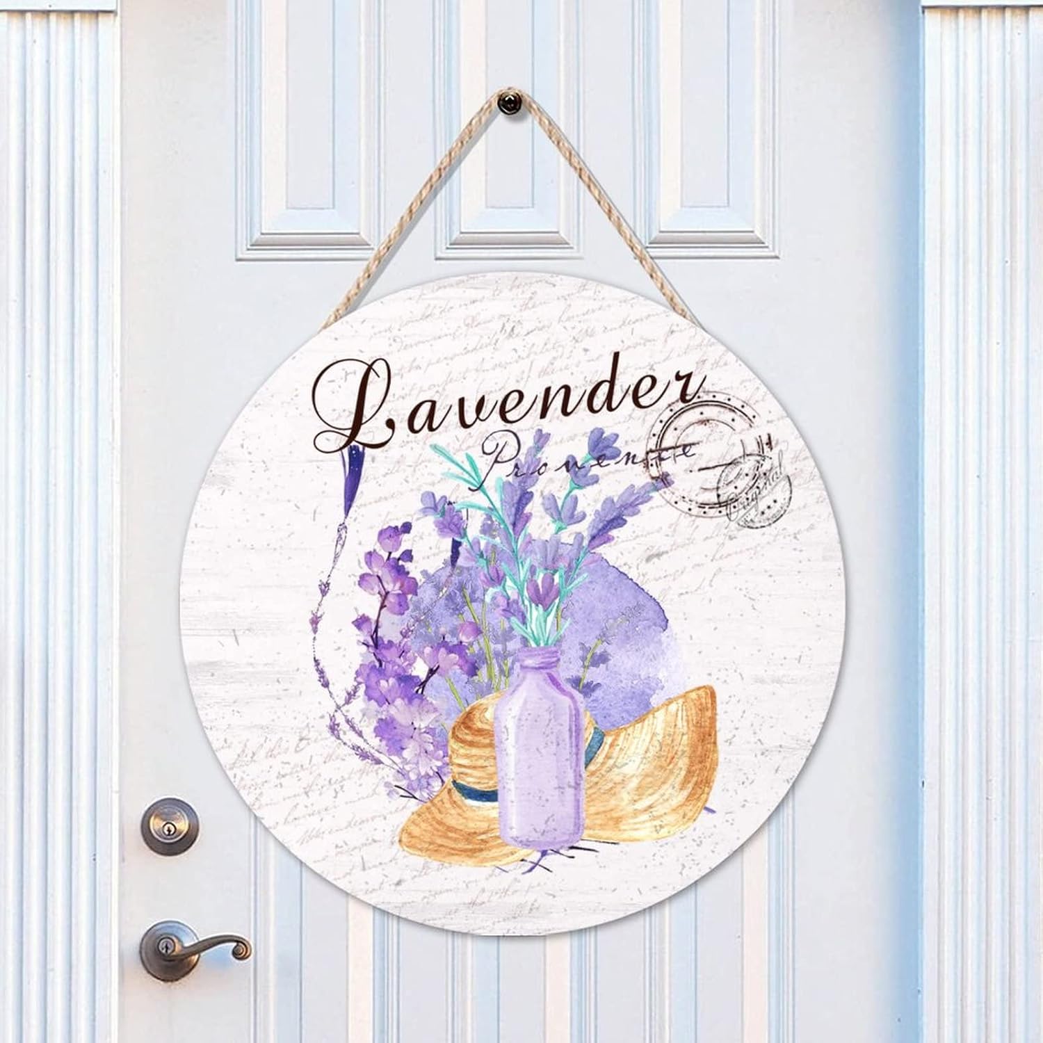 Floral Wall Door Hanging Sign, Lavender Wood Door Sign, Flower 16x16in Front Door Sign for Front Door Entryway Porch Bar Pub Farewell Party Housewarming Gifts