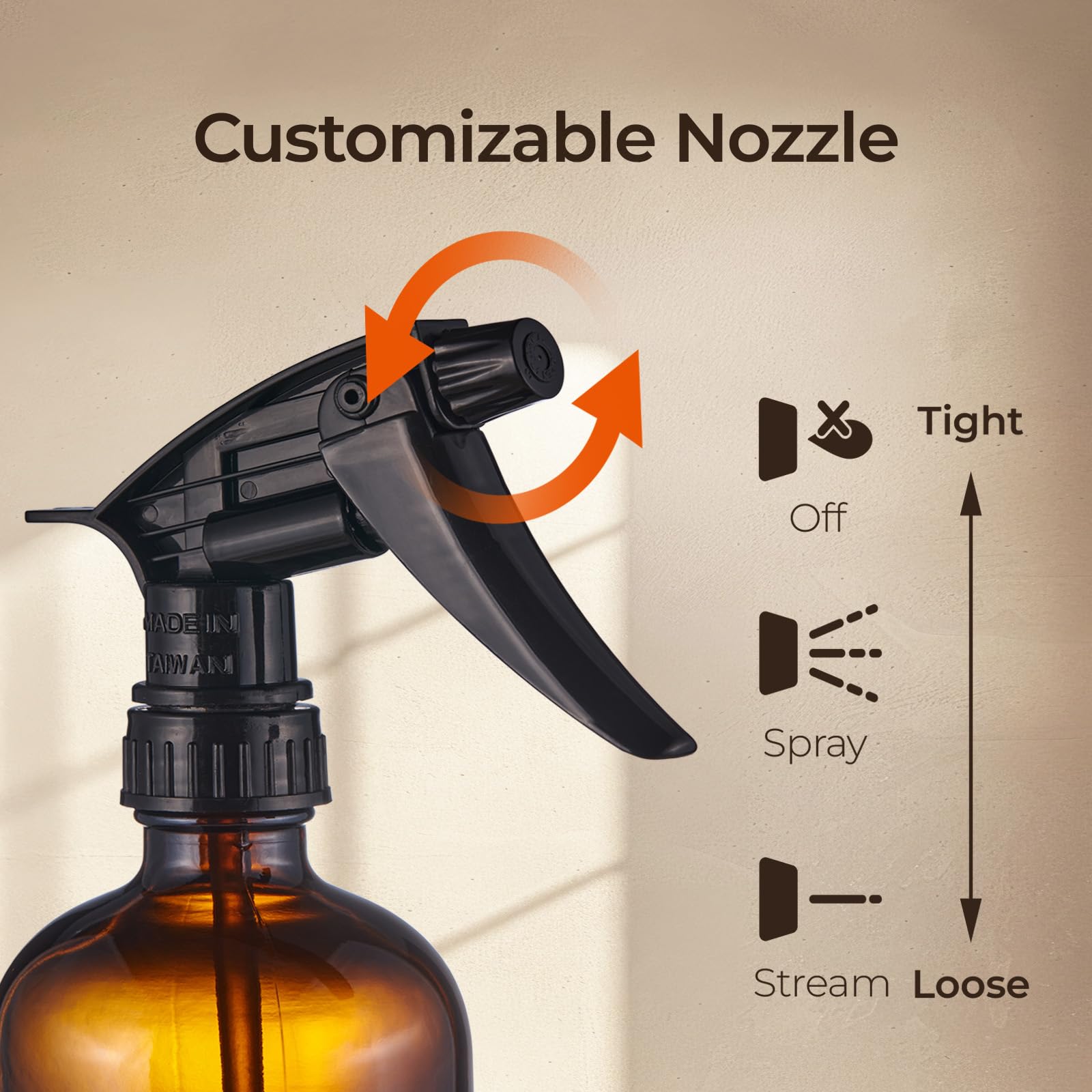 SOUL ONE Botellas de spray de vidrio ámbar recargables de 16 onzas con boquillas ajustables, paquete de 2, botellas de chorro para soluciones de limpieza, aceites esenciales, plantas, nebulización