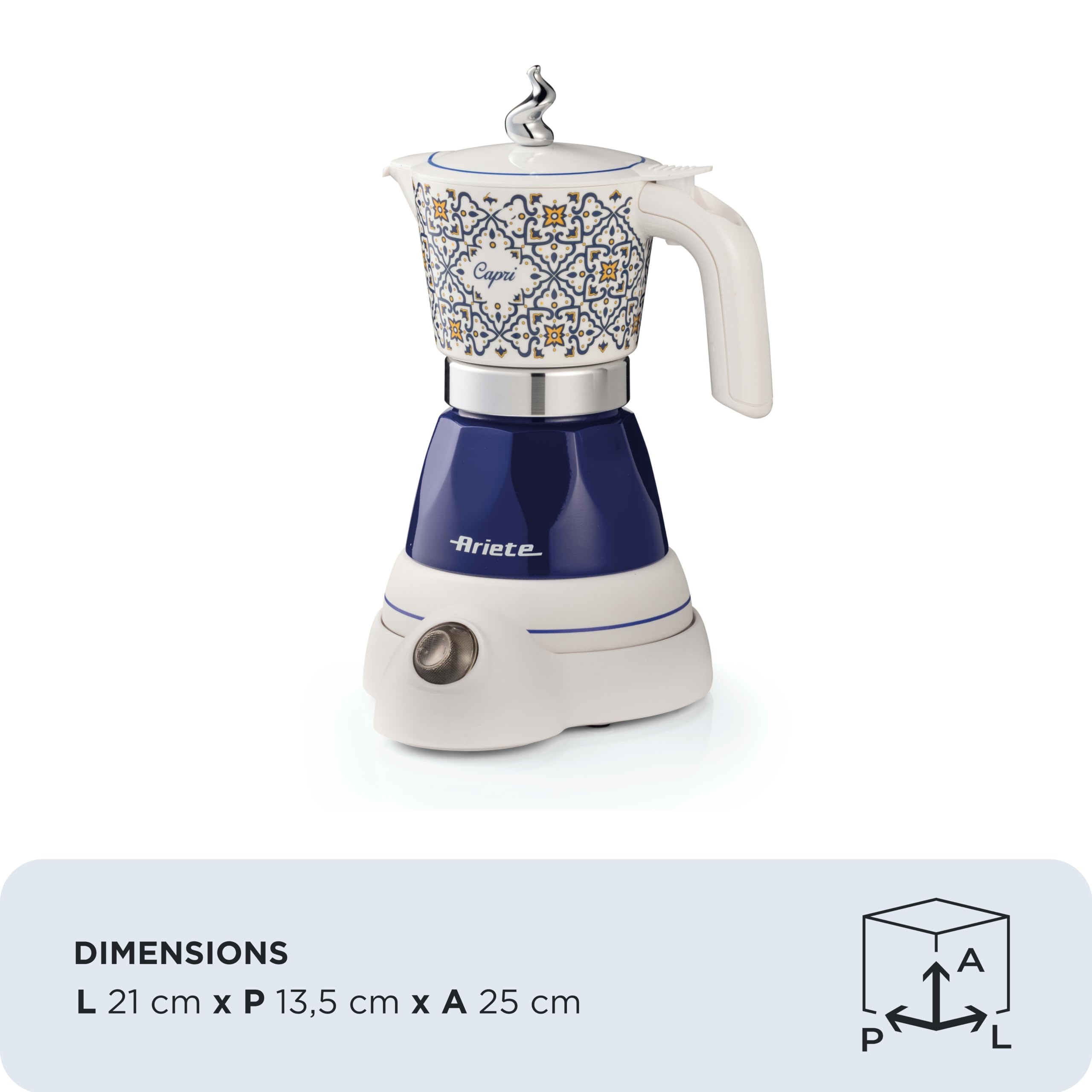 Ariete 1358/1C Moka Aroma Capri, Moka Electrique, 400W, 2/4 Tasses, Sans Fil, Arrêt Automatique, Maintien de la Température